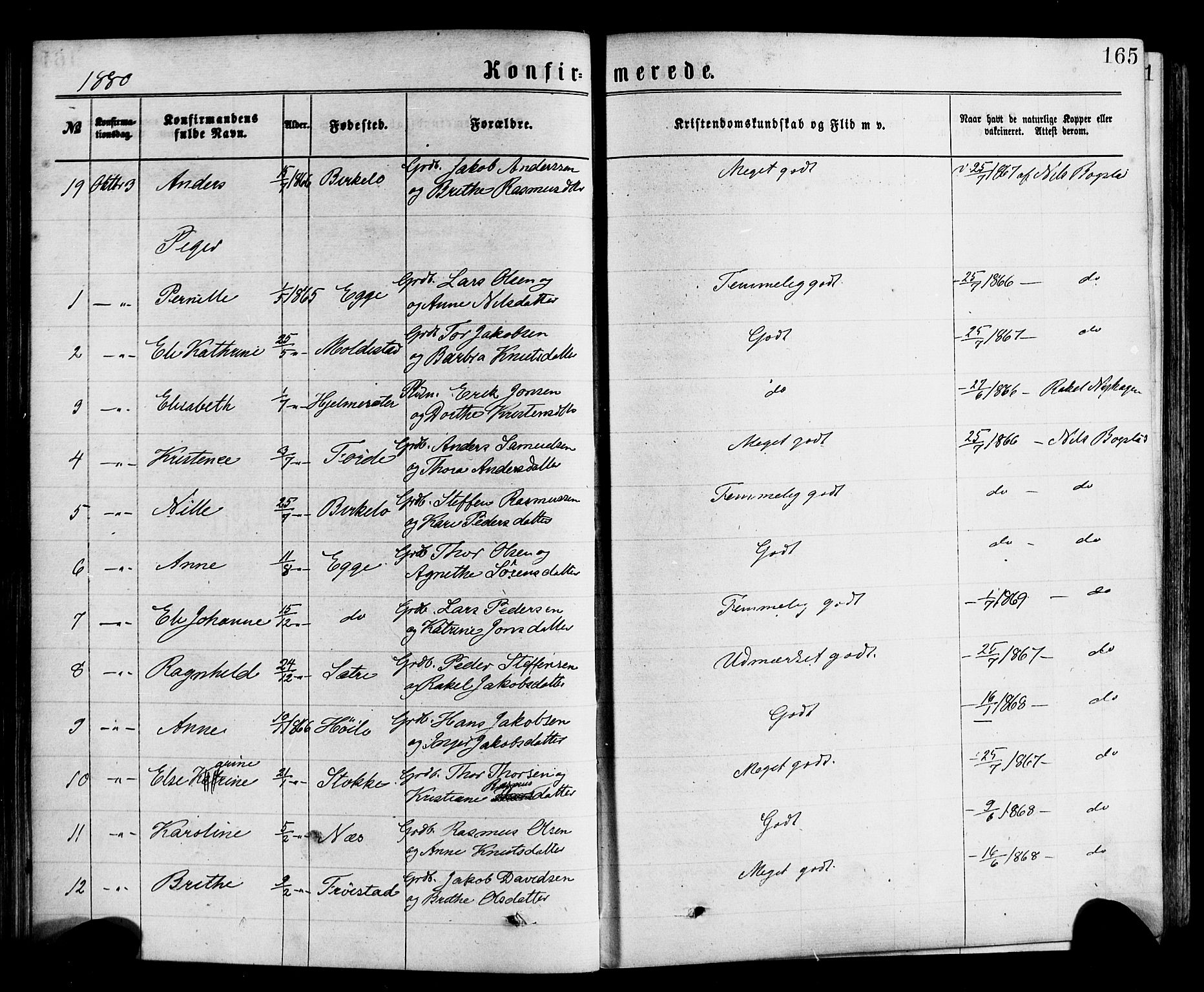 Gloppen sokneprestembete, SAB/A-80101/H/Haa/Haac/L0001: Parish register (official) no. C 1, 1871-1886, p. 165