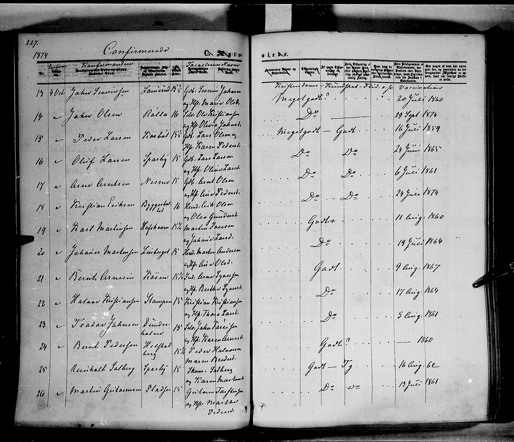 Hof prestekontor, SAH/PREST-038/H/Ha/Haa/L0009: Parish register (official) no. 9, 1862-1877, p. 227