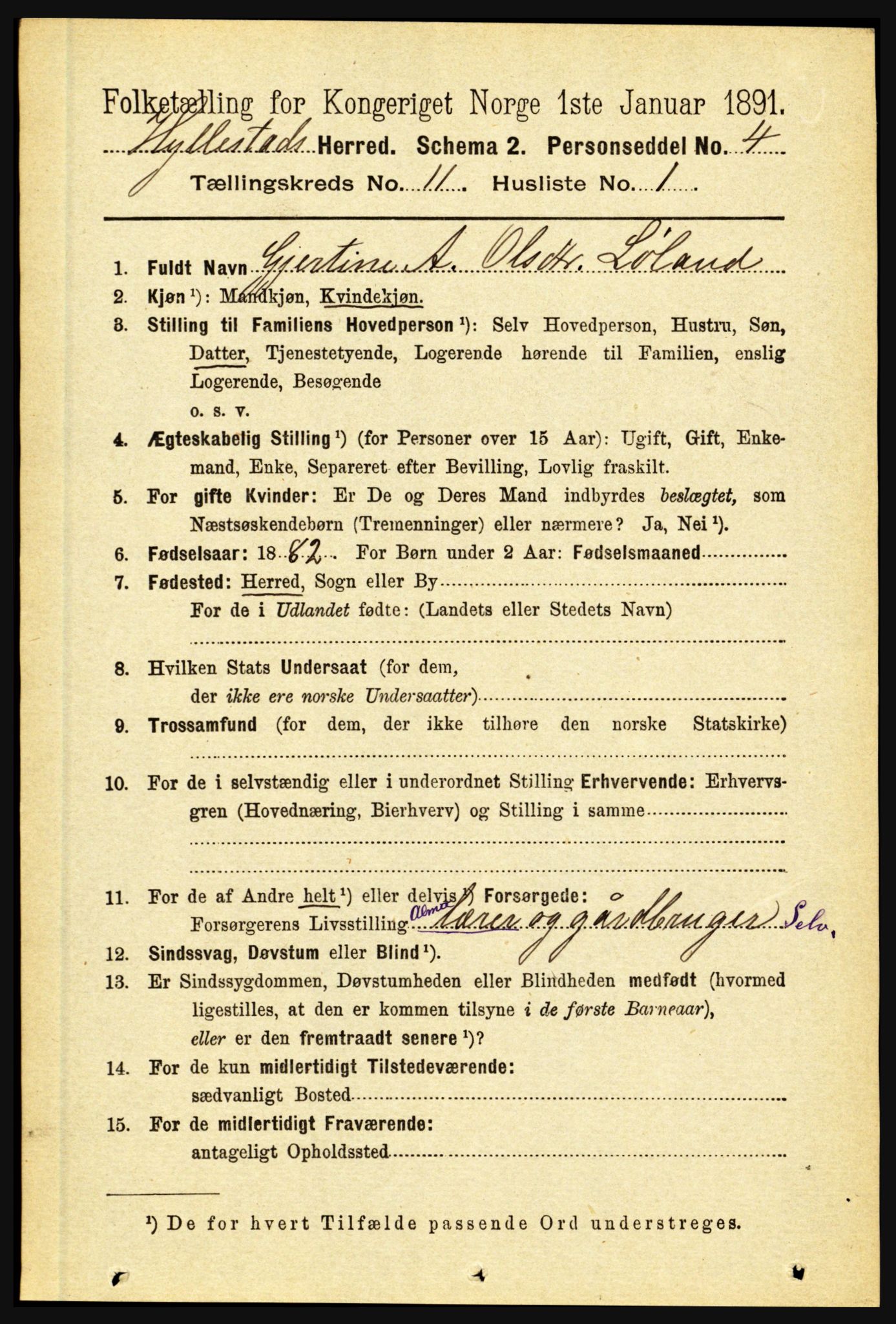 RA, 1891 census for 1413 Hyllestad, 1891, p. 2032