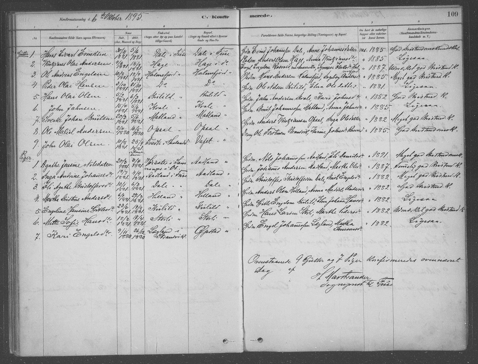 Fusa sokneprestembete, AV/SAB-A-75401/H/Haa: Parish register (official) no. B 1, 1880-1938, p. 109
