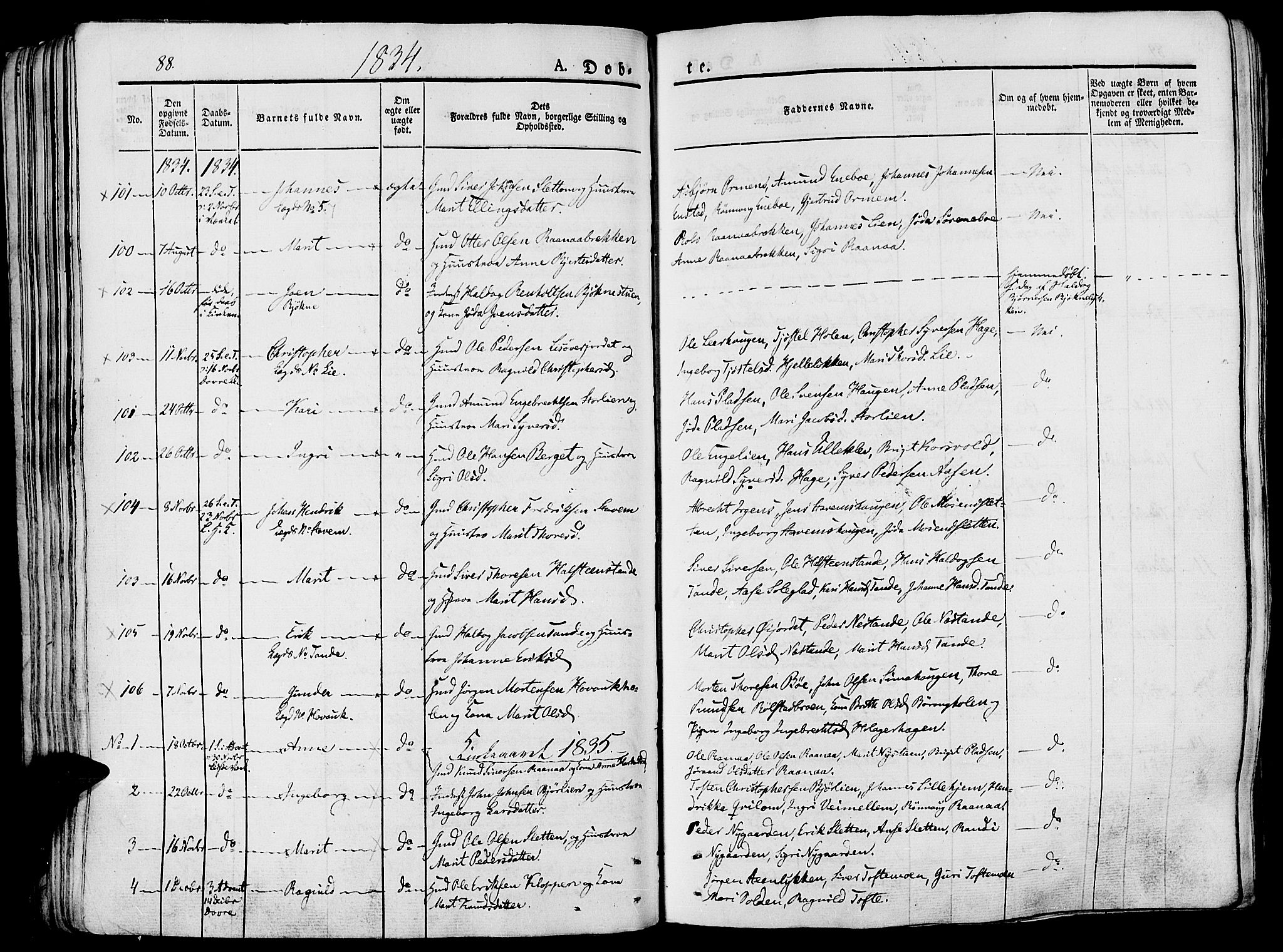 Lesja prestekontor, SAH/PREST-068/H/Ha/Haa/L0005: Parish register (official) no. 5, 1830-1842, p. 88