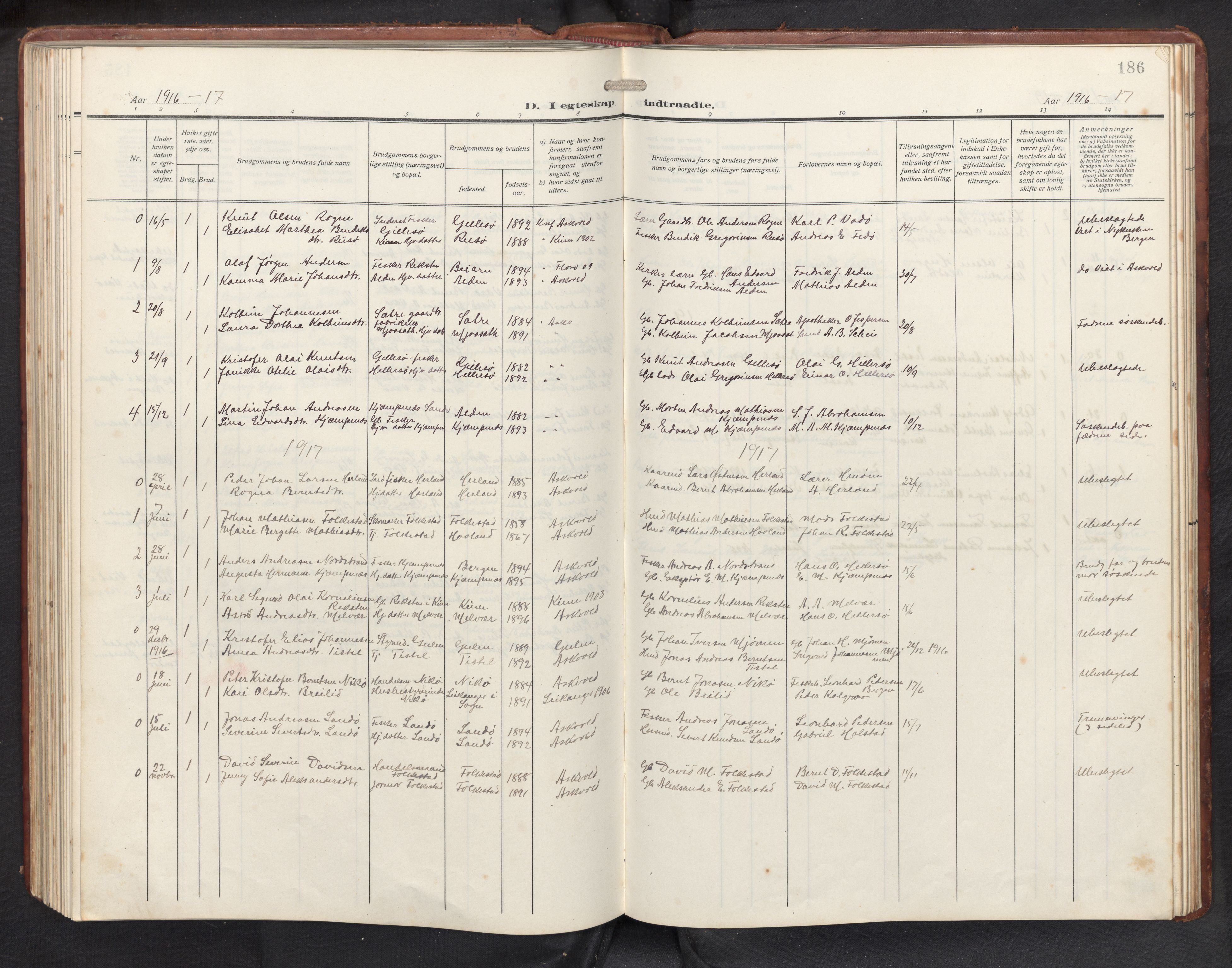 Askvoll sokneprestembete, AV/SAB-A-79501/H/Hab/Habb/L0002: Parish register (copy) no. B 2, 1910-1947, p. 185b-186a