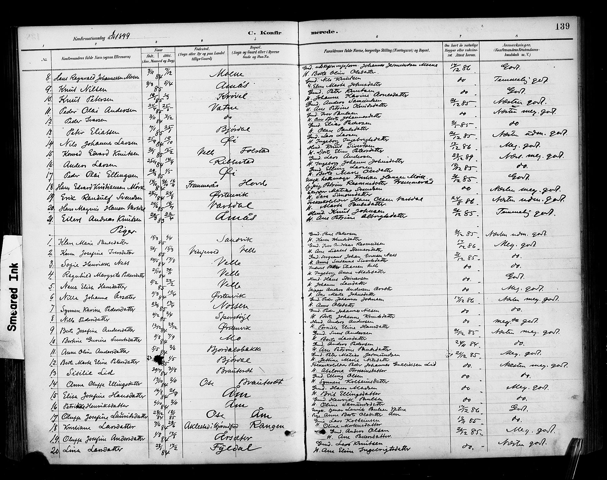 Ministerialprotokoller, klokkerbøker og fødselsregistre - Møre og Romsdal, AV/SAT-A-1454/513/L0177: Parish register (official) no. 513A04, 1890-1906, p. 139