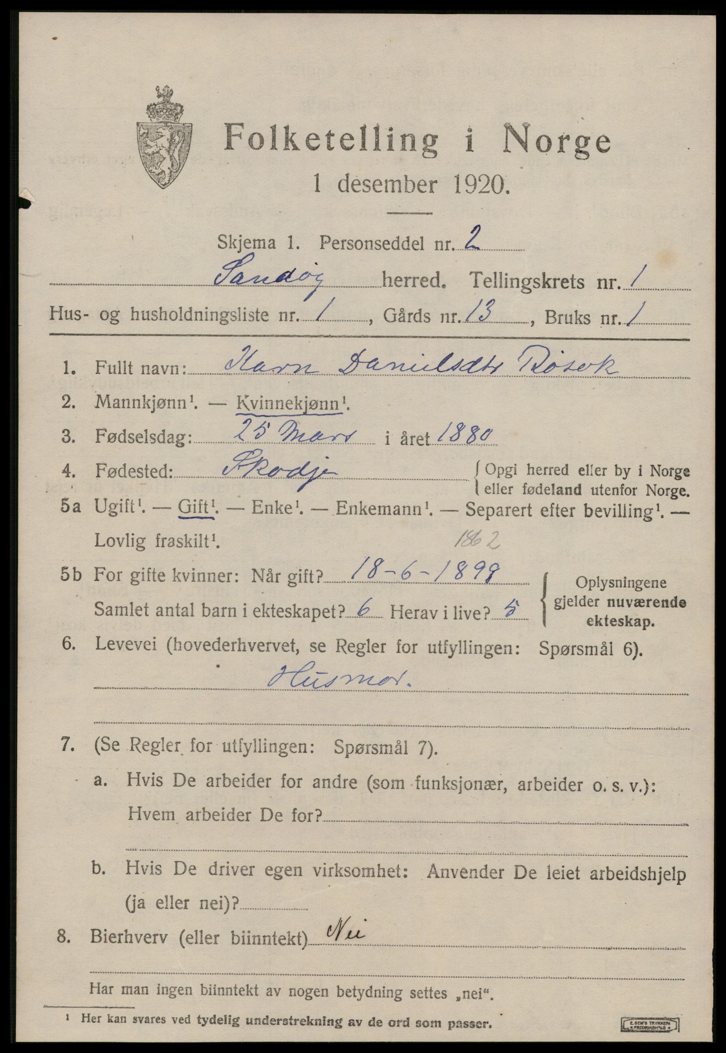 SAT, 1920 census for Sandøy, 1920, p. 440