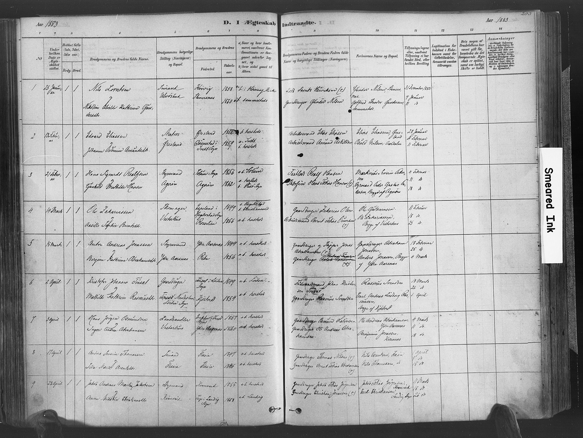 Høvåg sokneprestkontor, SAK/1111-0025/F/Fa/L0005: Parish register (official) no. A 5, 1878-1893, p. 203