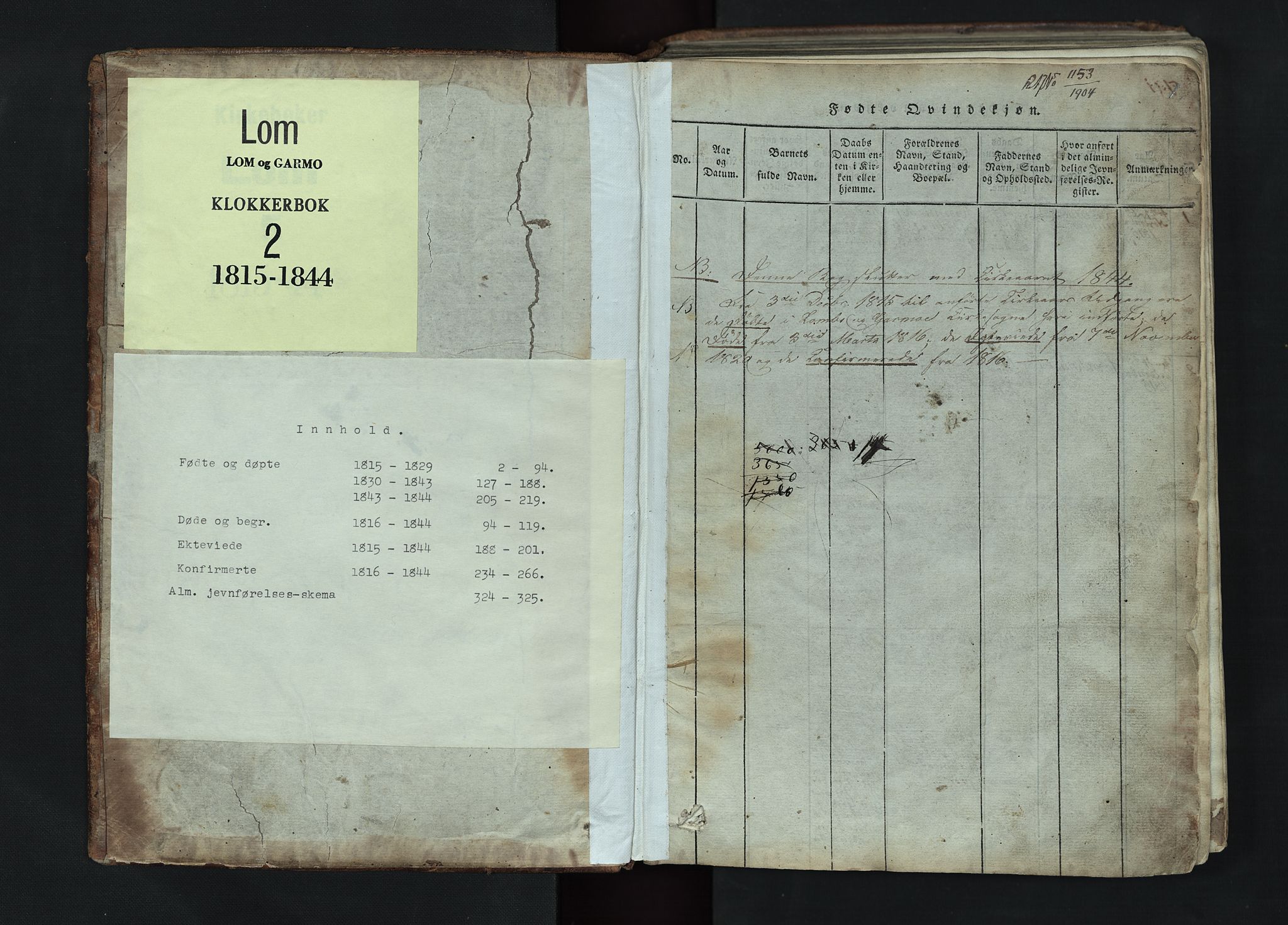 Lom prestekontor, SAH/PREST-070/L/L0002: Parish register (copy) no. 2, 1815-1844, p. 1