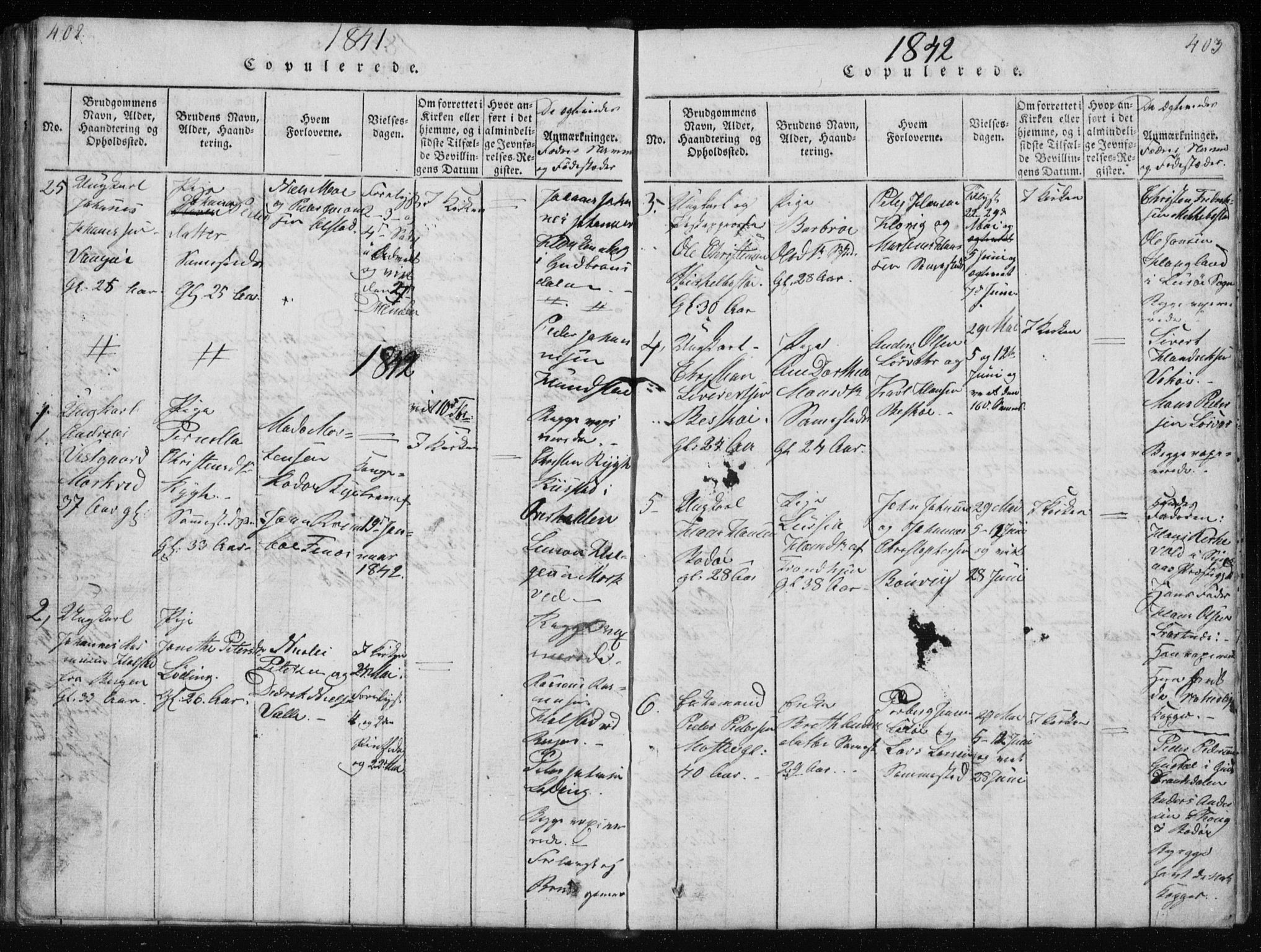 Ministerialprotokoller, klokkerbøker og fødselsregistre - Nordland, SAT/A-1459/801/L0027: Parish register (copy) no. 801C02, 1835-1845, p. 402-403