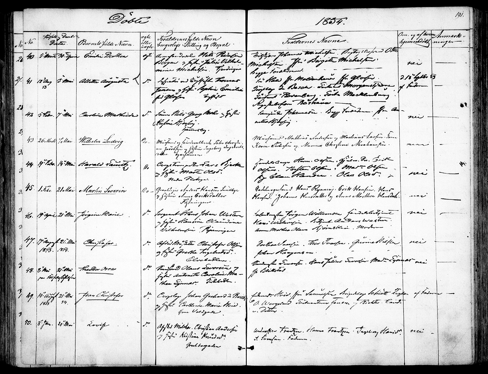 Garnisonsmenigheten Kirkebøker, SAO/A-10846/F/Fa/L0008: Parish register (official) no. 8, 1842-1859, p. 191