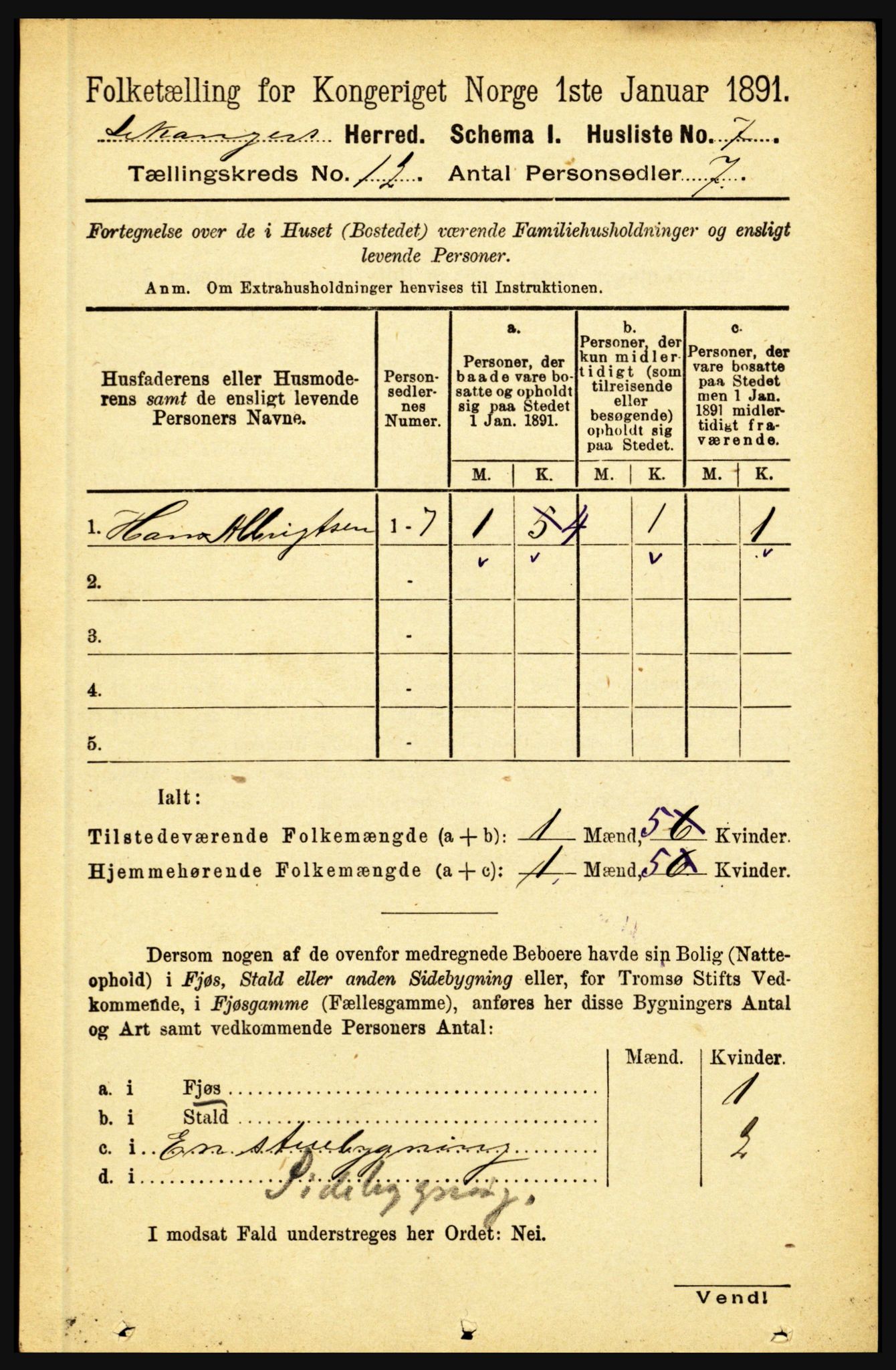 RA, 1891 census for 1419 Leikanger, 1891, p. 2330