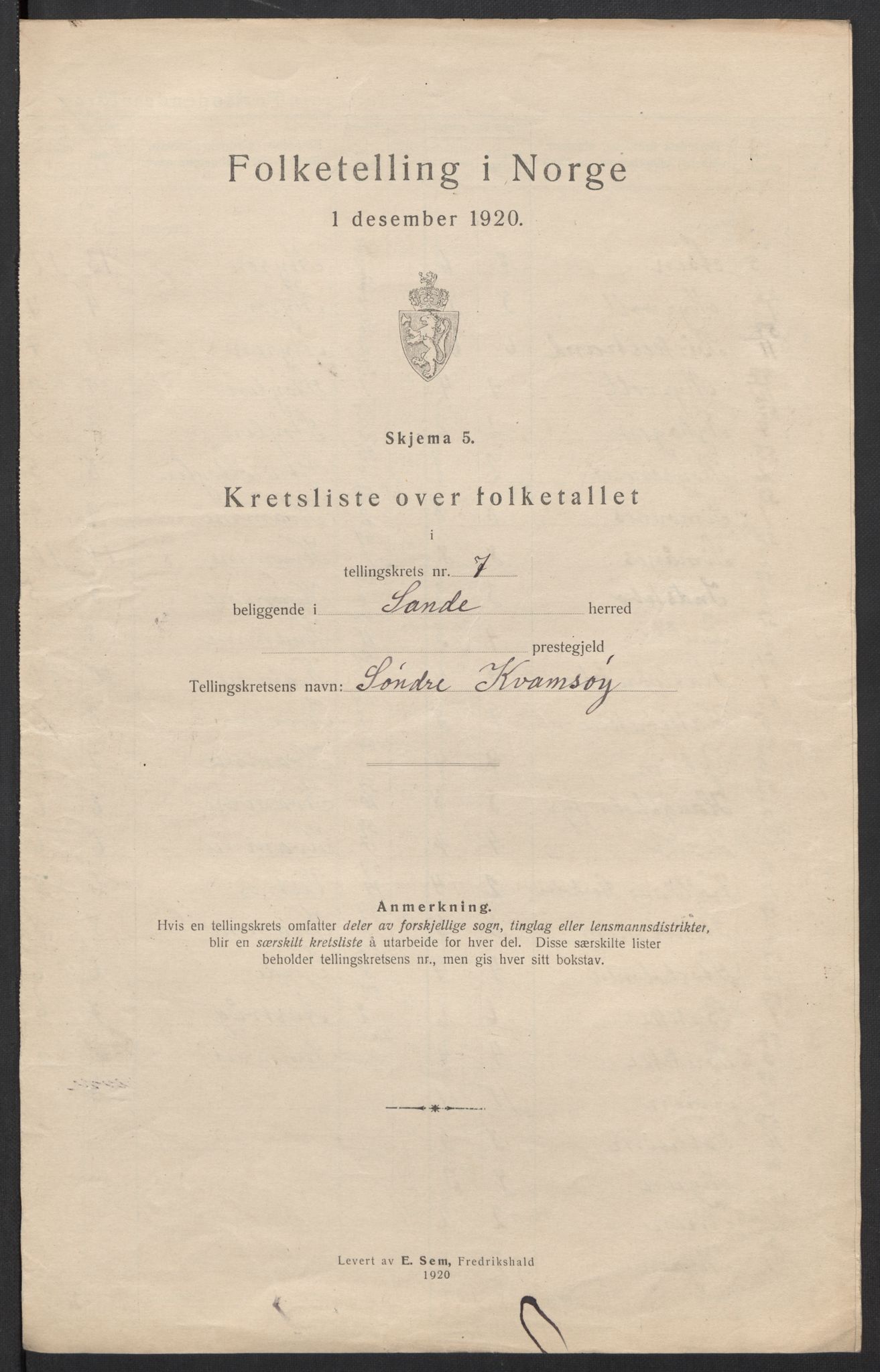 SAT, 1920 census for Sande (MR), 1920, p. 27