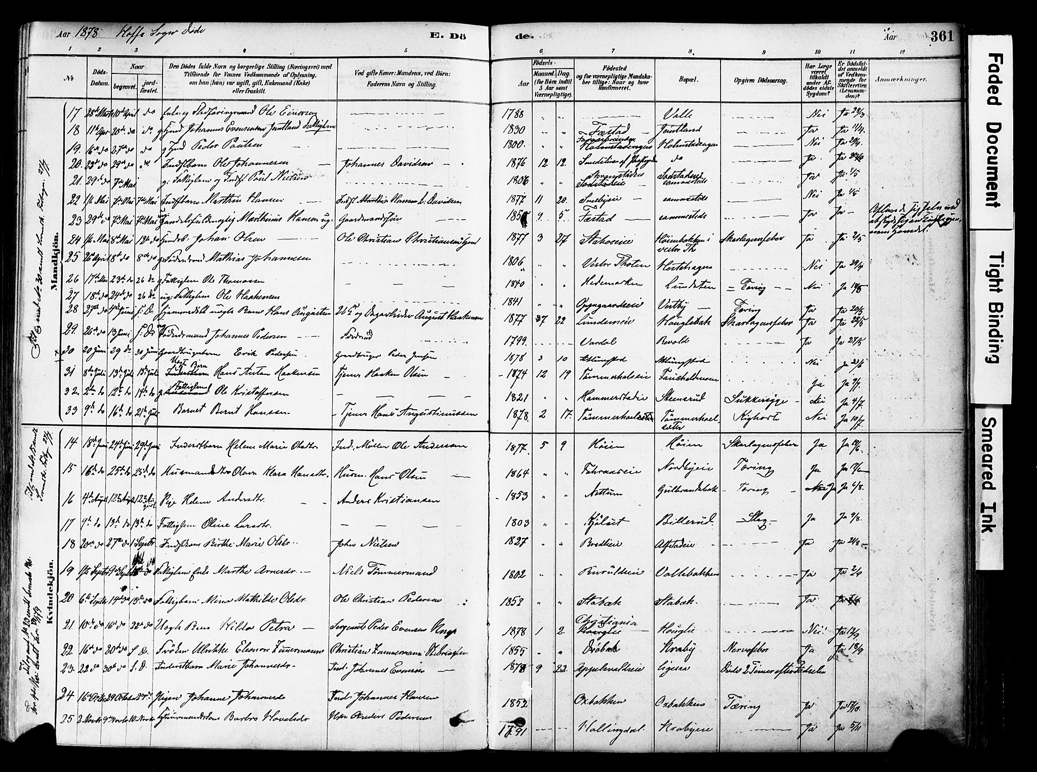 Østre Toten prestekontor, SAH/PREST-104/H/Ha/Haa/L0006: Parish register (official) no. 6 /1, 1878-1896, p. 361