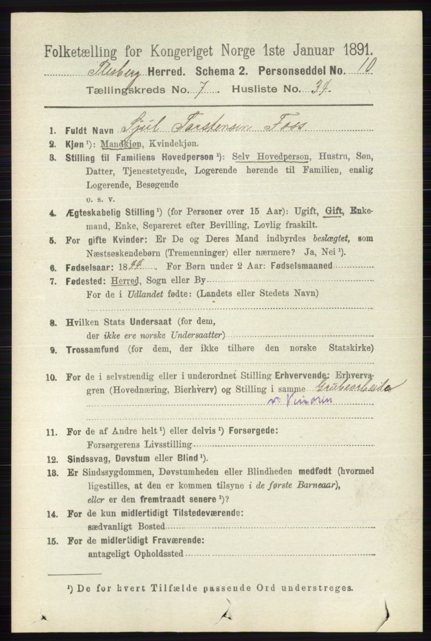 RA, 1891 census for 0631 Flesberg, 1891, p. 1326