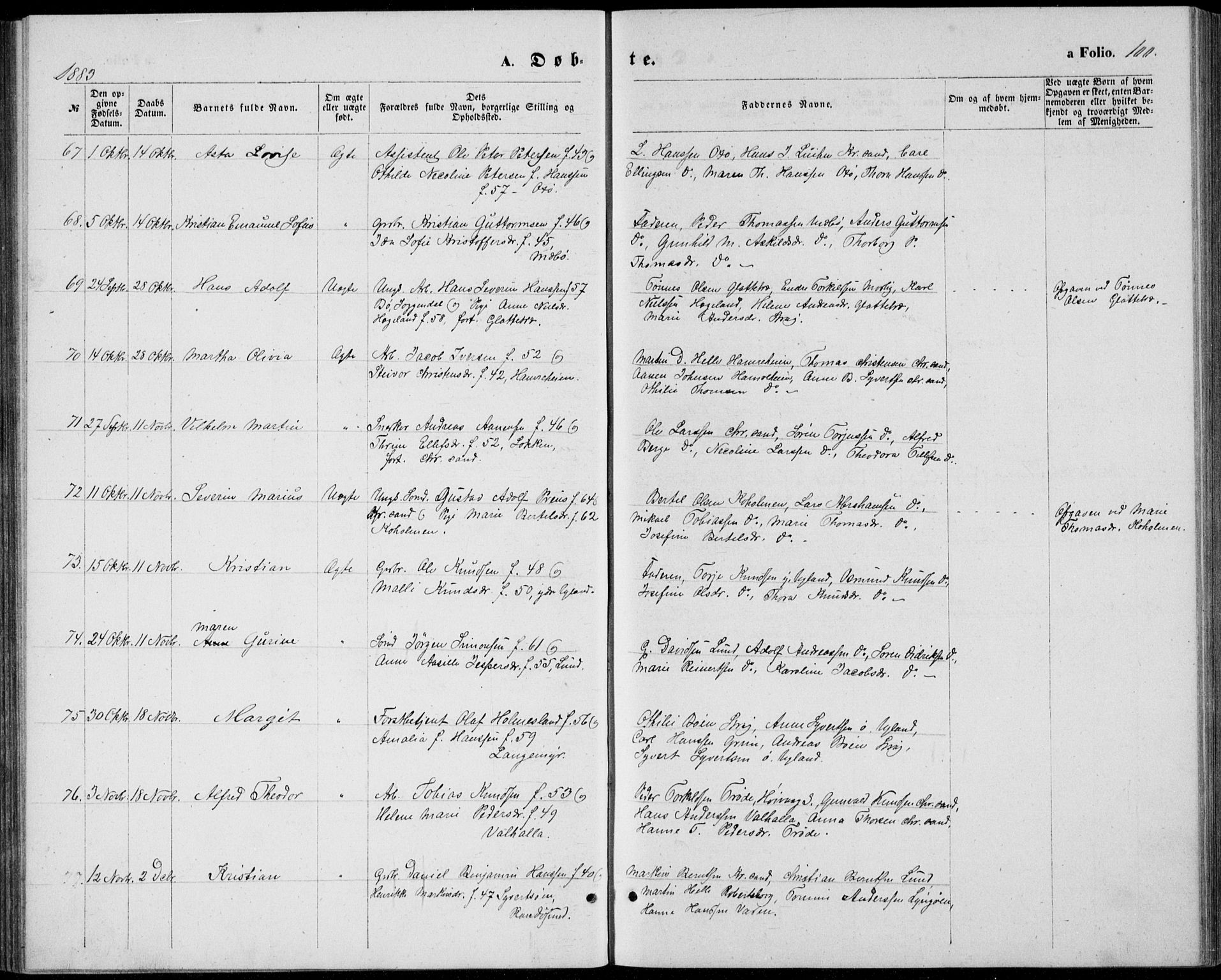 Oddernes sokneprestkontor, AV/SAK-1111-0033/F/Fb/Fba/L0007: Parish register (copy) no. B 7, 1869-1887, p. 100