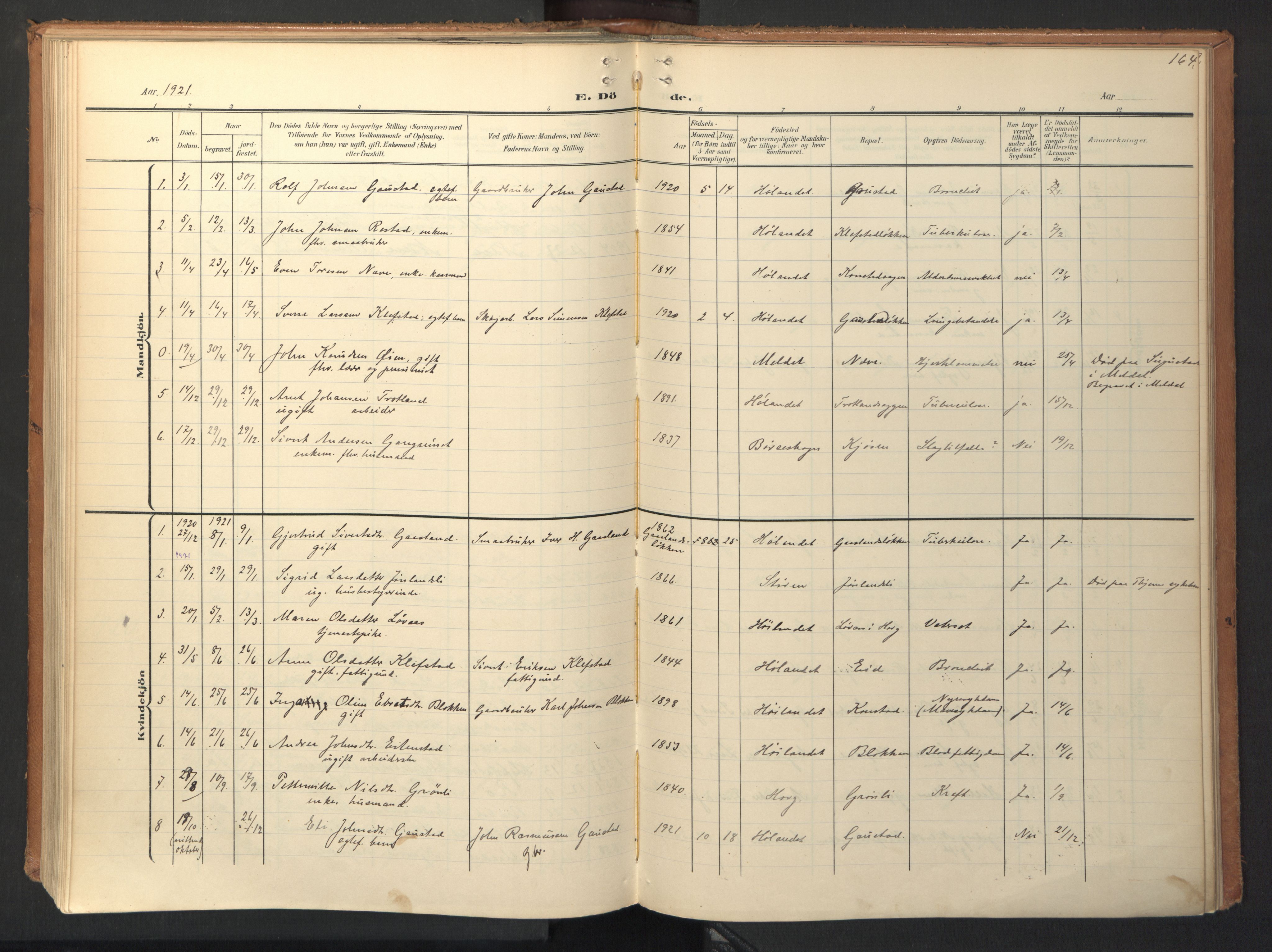 Ministerialprotokoller, klokkerbøker og fødselsregistre - Sør-Trøndelag, SAT/A-1456/694/L1128: Parish register (official) no. 694A02, 1906-1931, p. 164