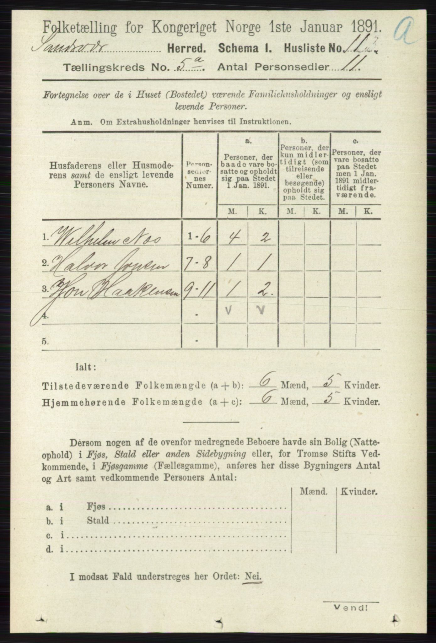 RA, 1891 census for 0629 Sandsvær, 1891, p. 2452