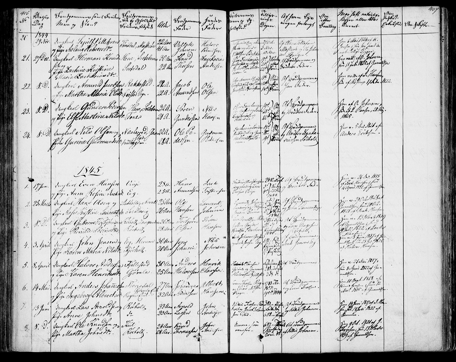 Bamble kirkebøker, SAKO/A-253/F/Fa/L0004: Parish register (official) no. I 4, 1834-1853, p. 406-407