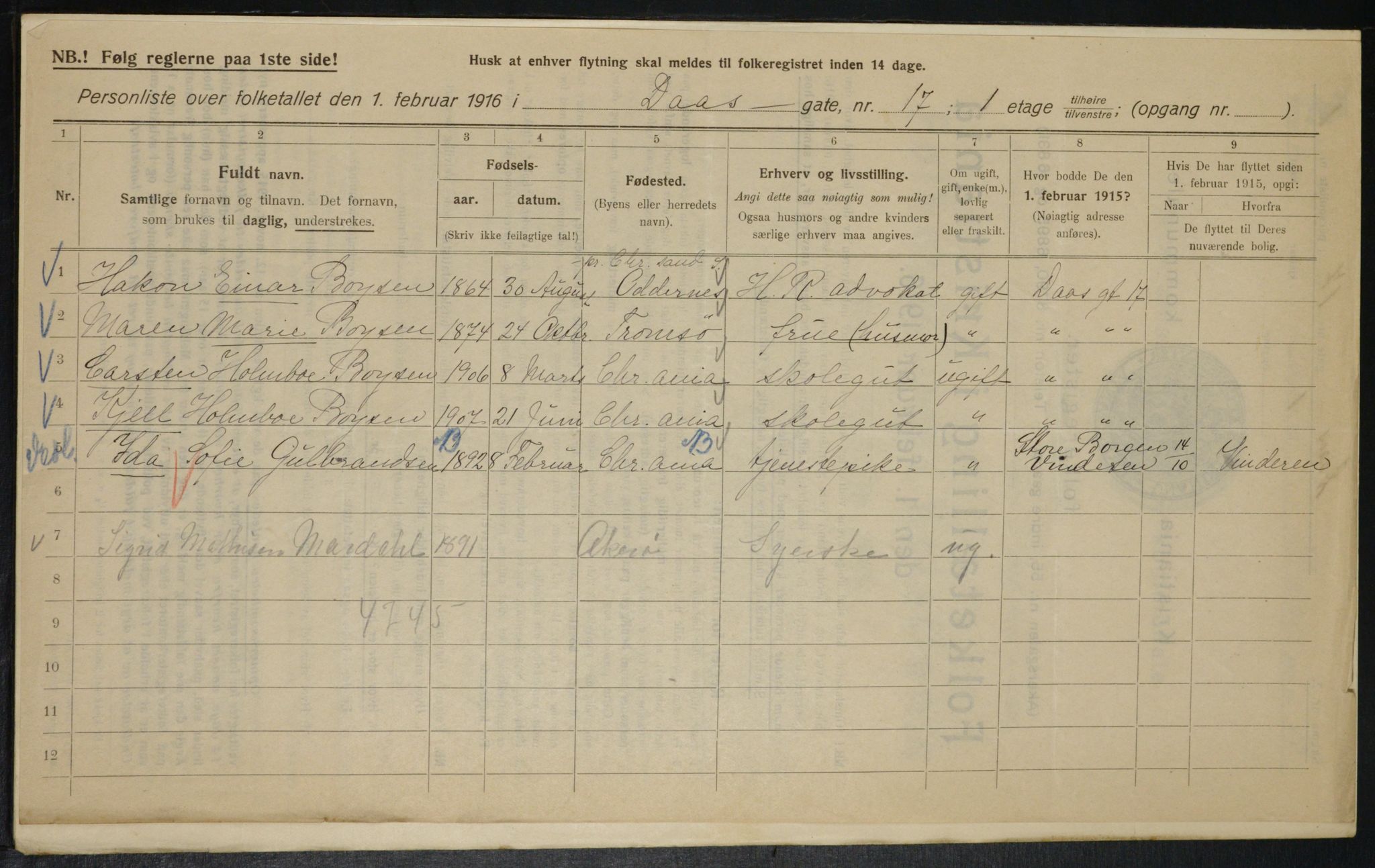 OBA, Municipal Census 1916 for Kristiania, 1916, p. 18174