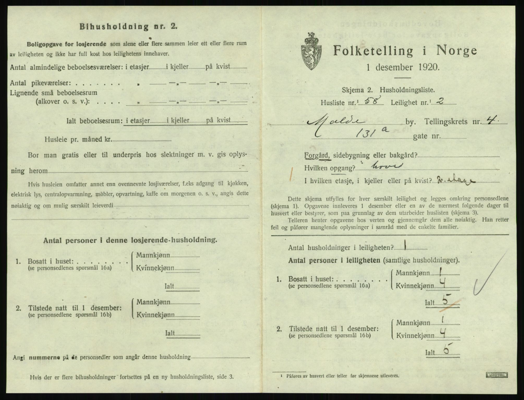 SAT, 1920 census for Molde, 1920, p. 1661