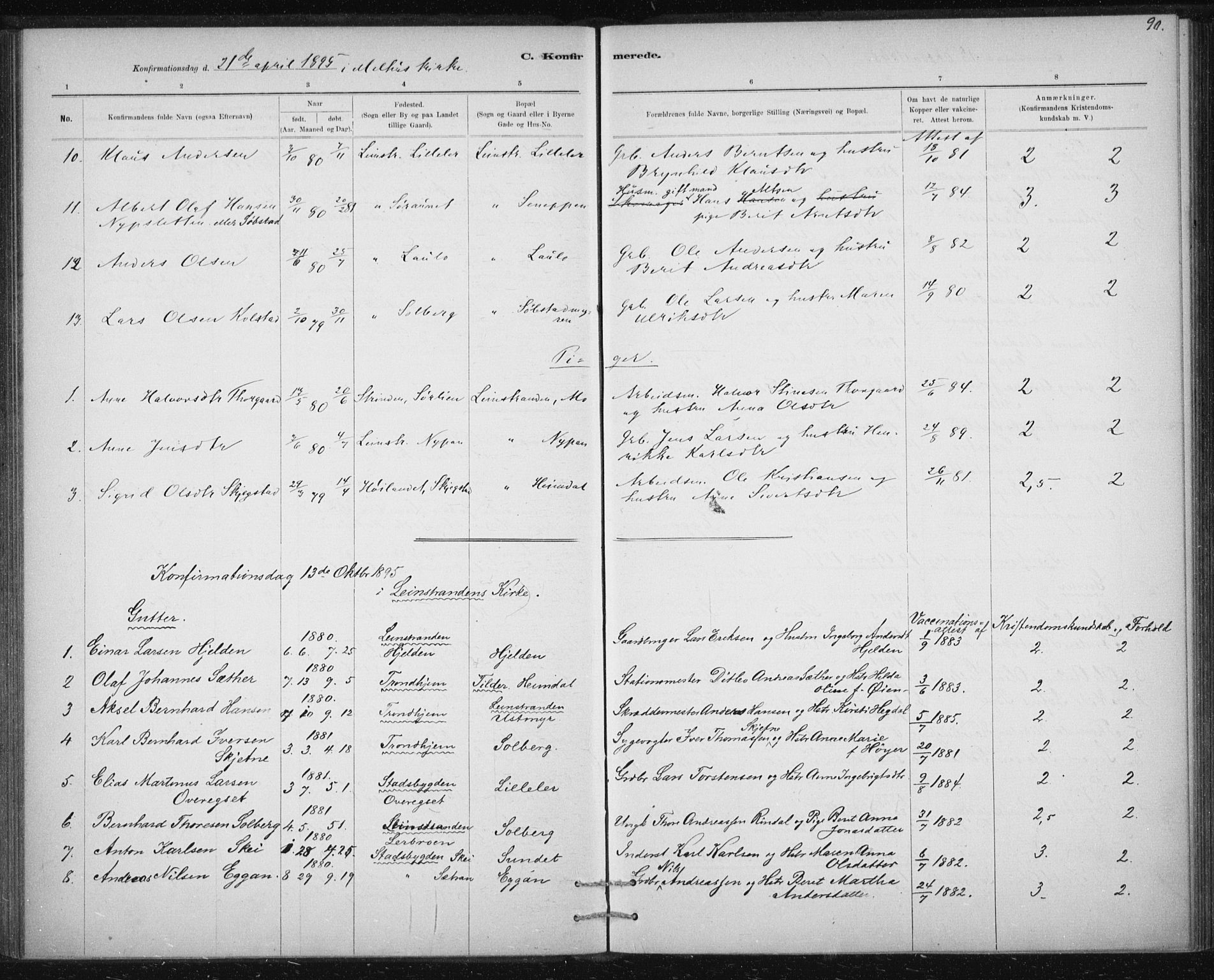 Ministerialprotokoller, klokkerbøker og fødselsregistre - Sør-Trøndelag, SAT/A-1456/613/L0392: Parish register (official) no. 613A01, 1887-1906, p. 90