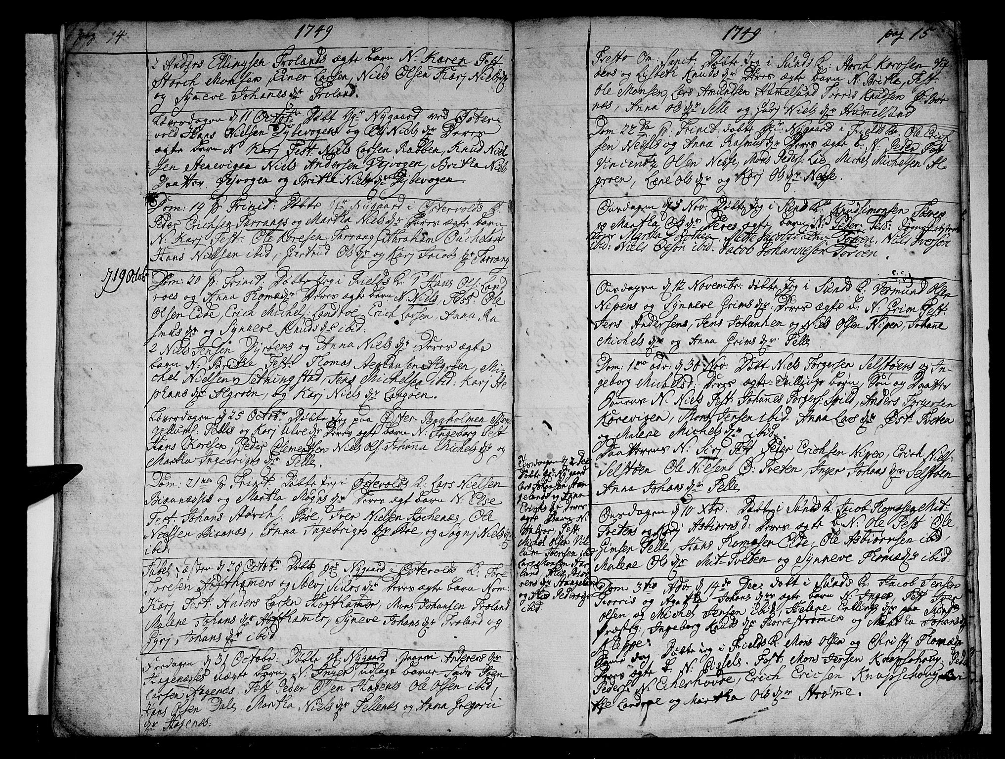 Sund sokneprestembete, AV/SAB-A-99930: Parish register (official) no. A 4, 1748-1769, p. 14-15