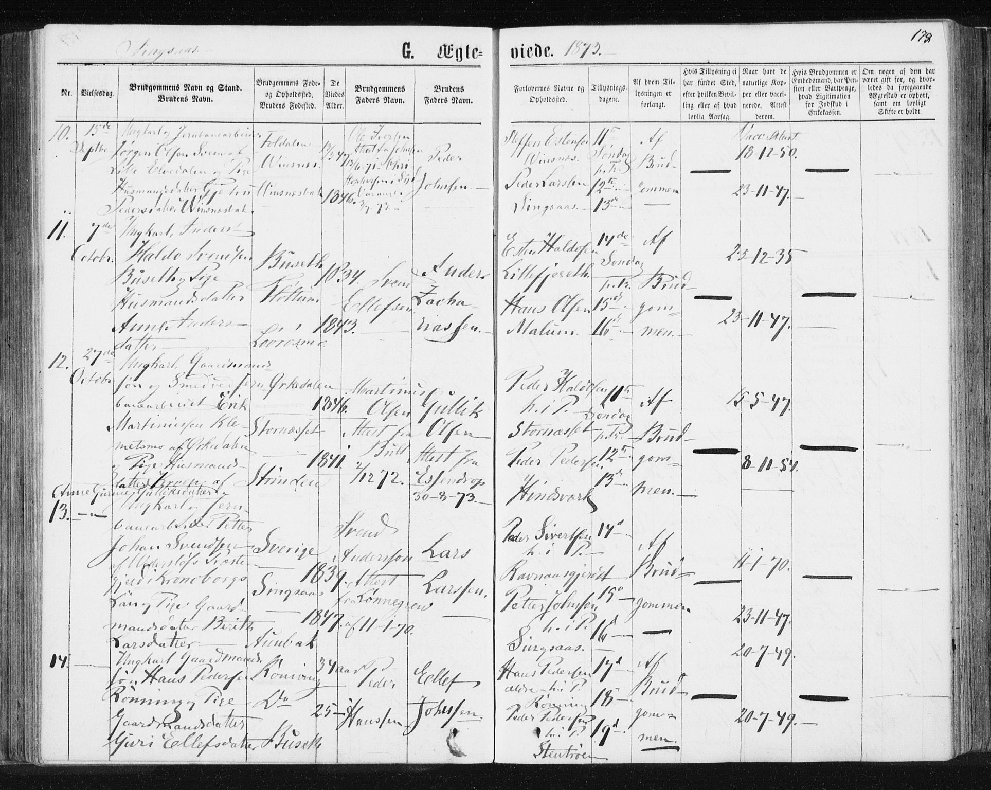 Ministerialprotokoller, klokkerbøker og fødselsregistre - Sør-Trøndelag, SAT/A-1456/685/L0970: Parish register (official) no. 685A08 /2, 1870-1878, p. 178
