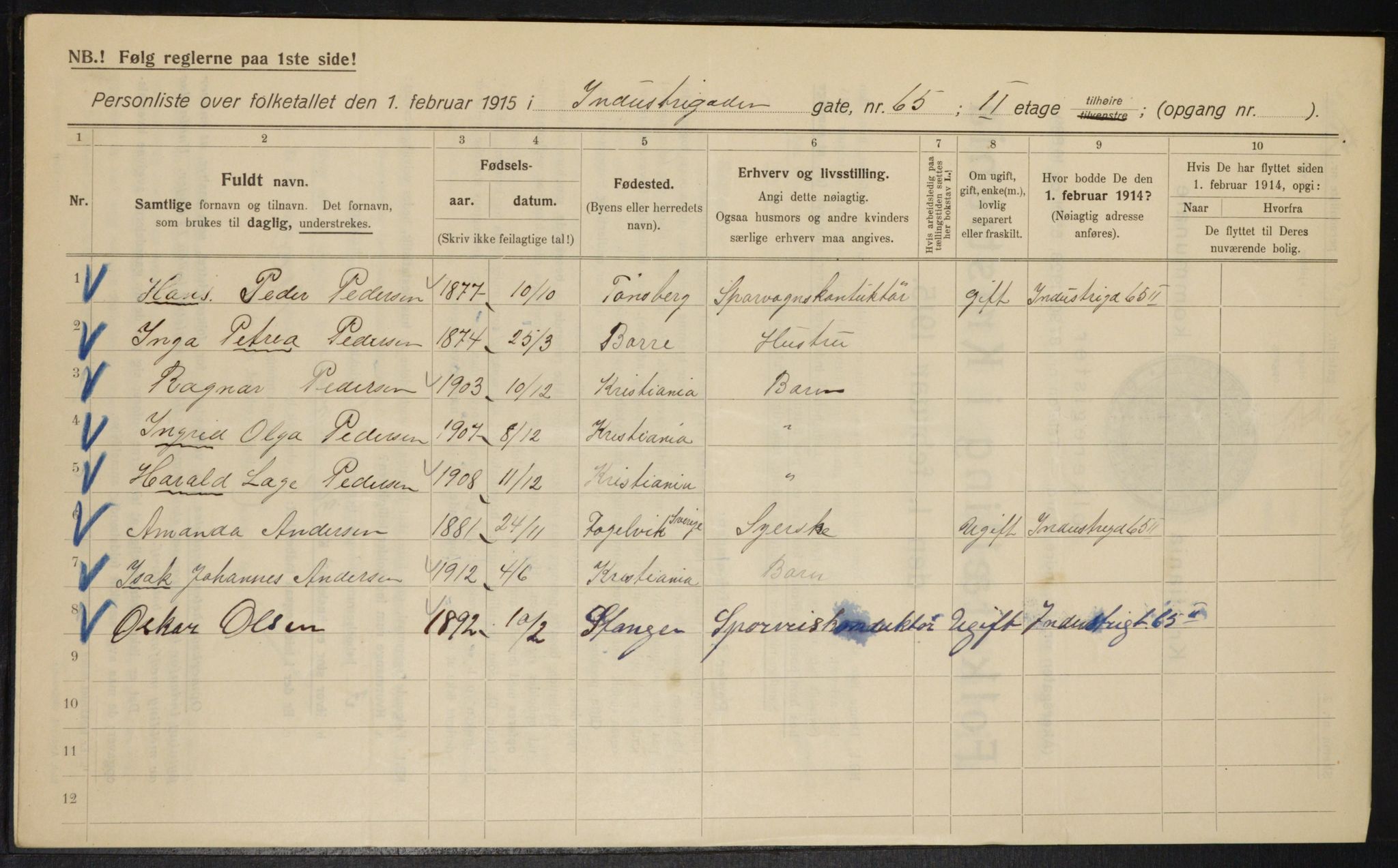 OBA, Municipal Census 1915 for Kristiania, 1915, p. 43198