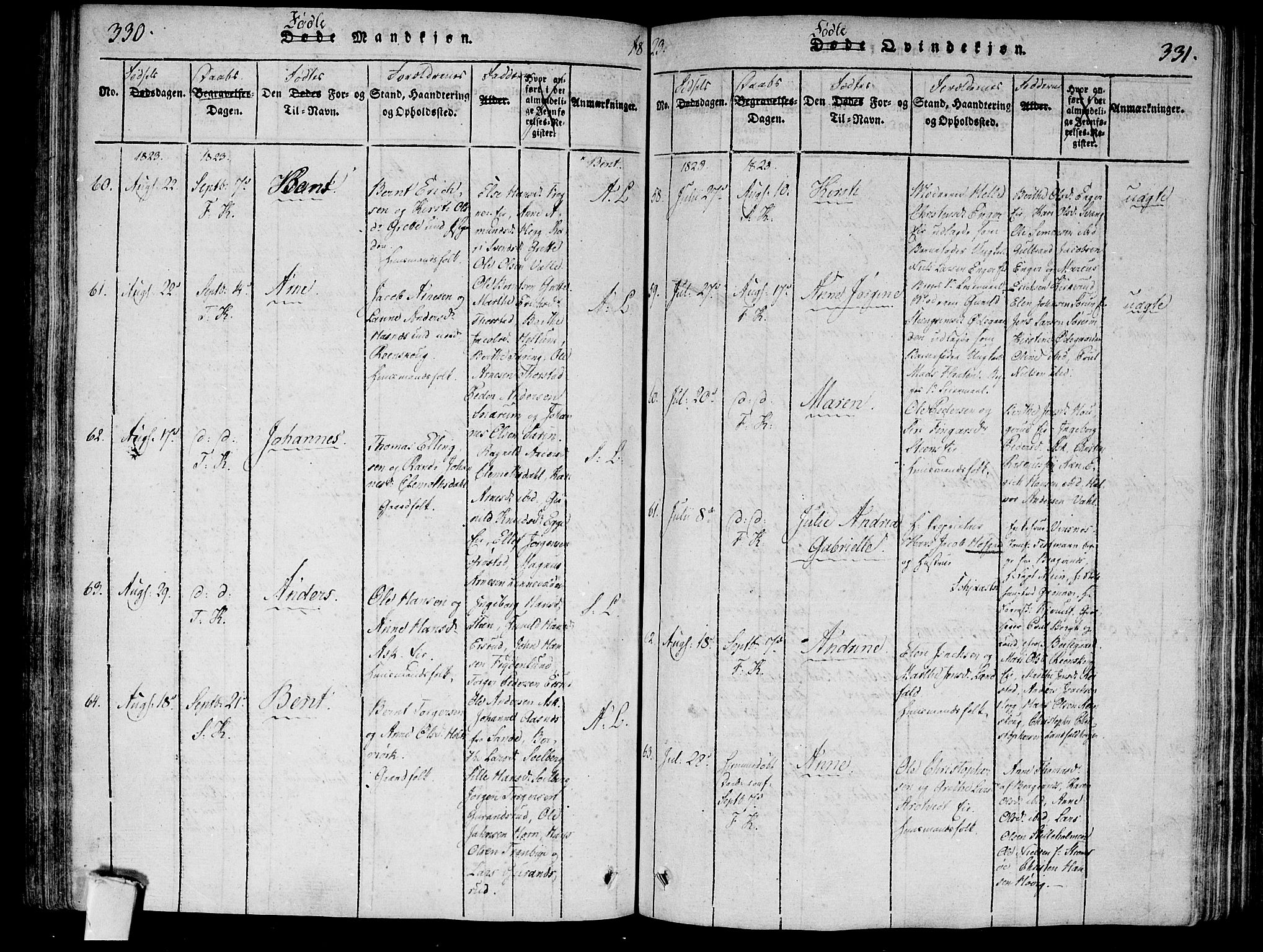 Lier kirkebøker, AV/SAKO-A-230/F/Fa/L0008: Parish register (official) no. I 8, 1813-1825, p. 330-331