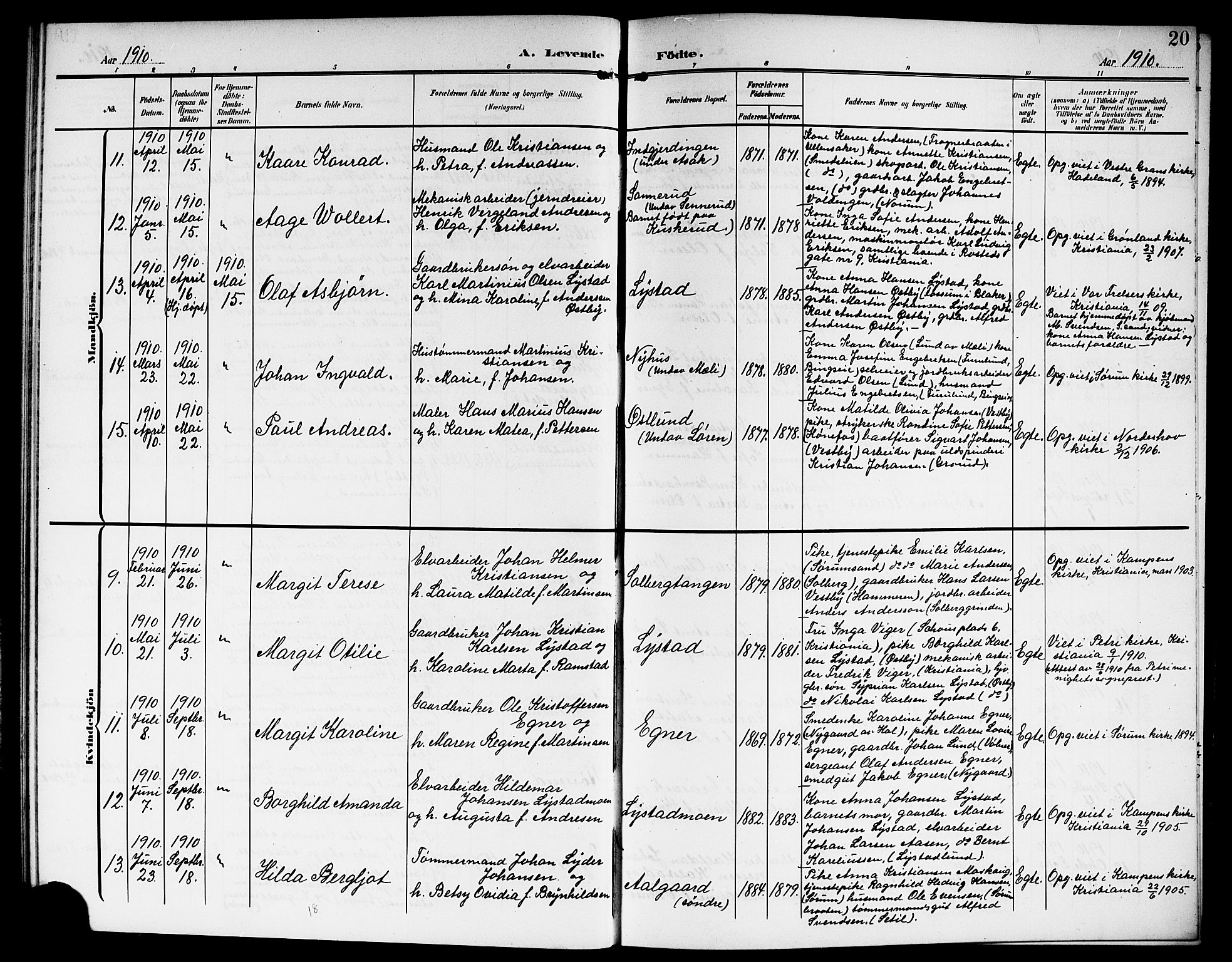 Sørum prestekontor Kirkebøker, AV/SAO-A-10303/G/Ga/L0007: Parish register (copy) no. I 7, 1907-1917, p. 20