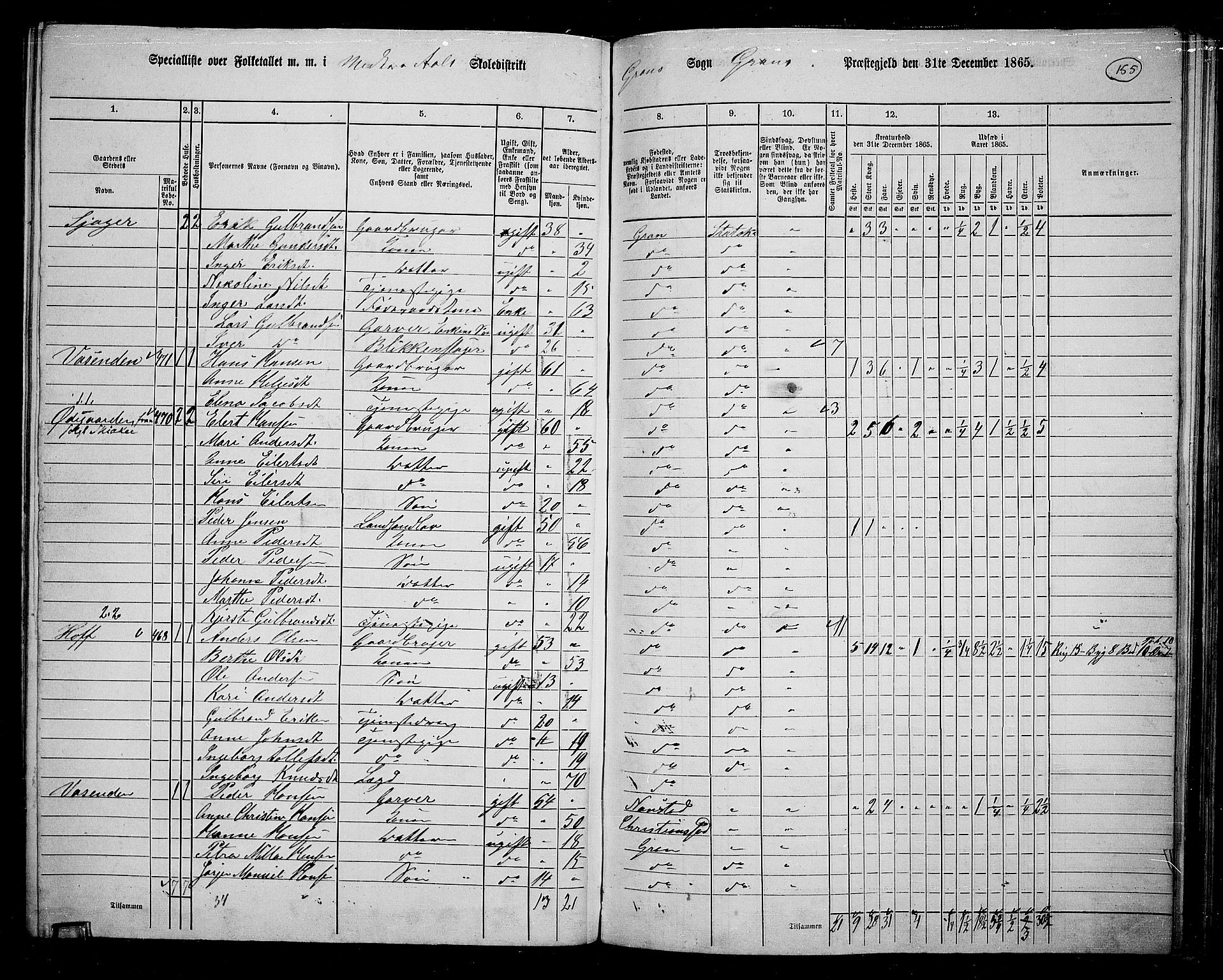 RA, 1865 census for Gran, 1865, p. 336
