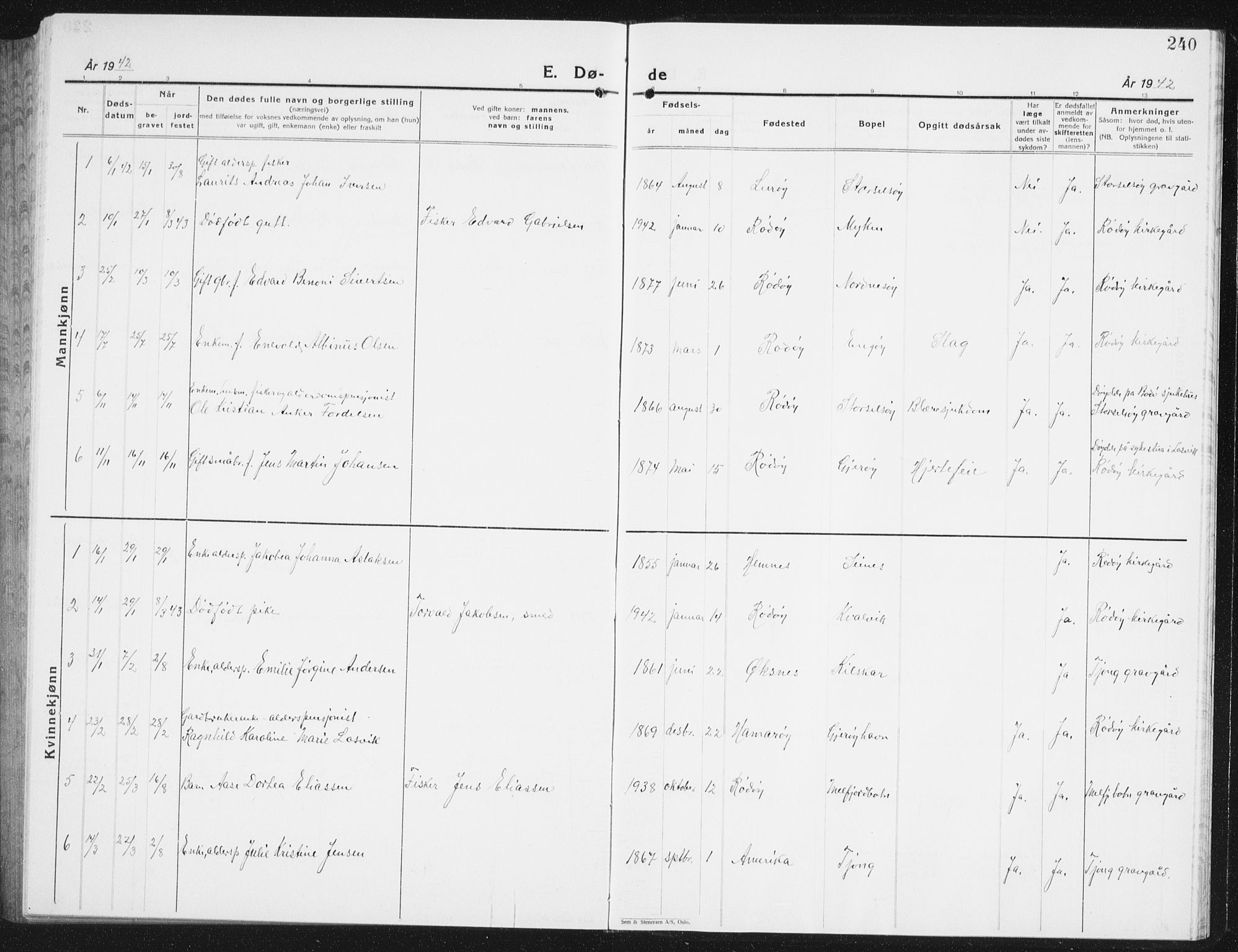 Ministerialprotokoller, klokkerbøker og fødselsregistre - Nordland, AV/SAT-A-1459/841/L0622: Parish register (copy) no. 841C06, 1924-1942, p. 240