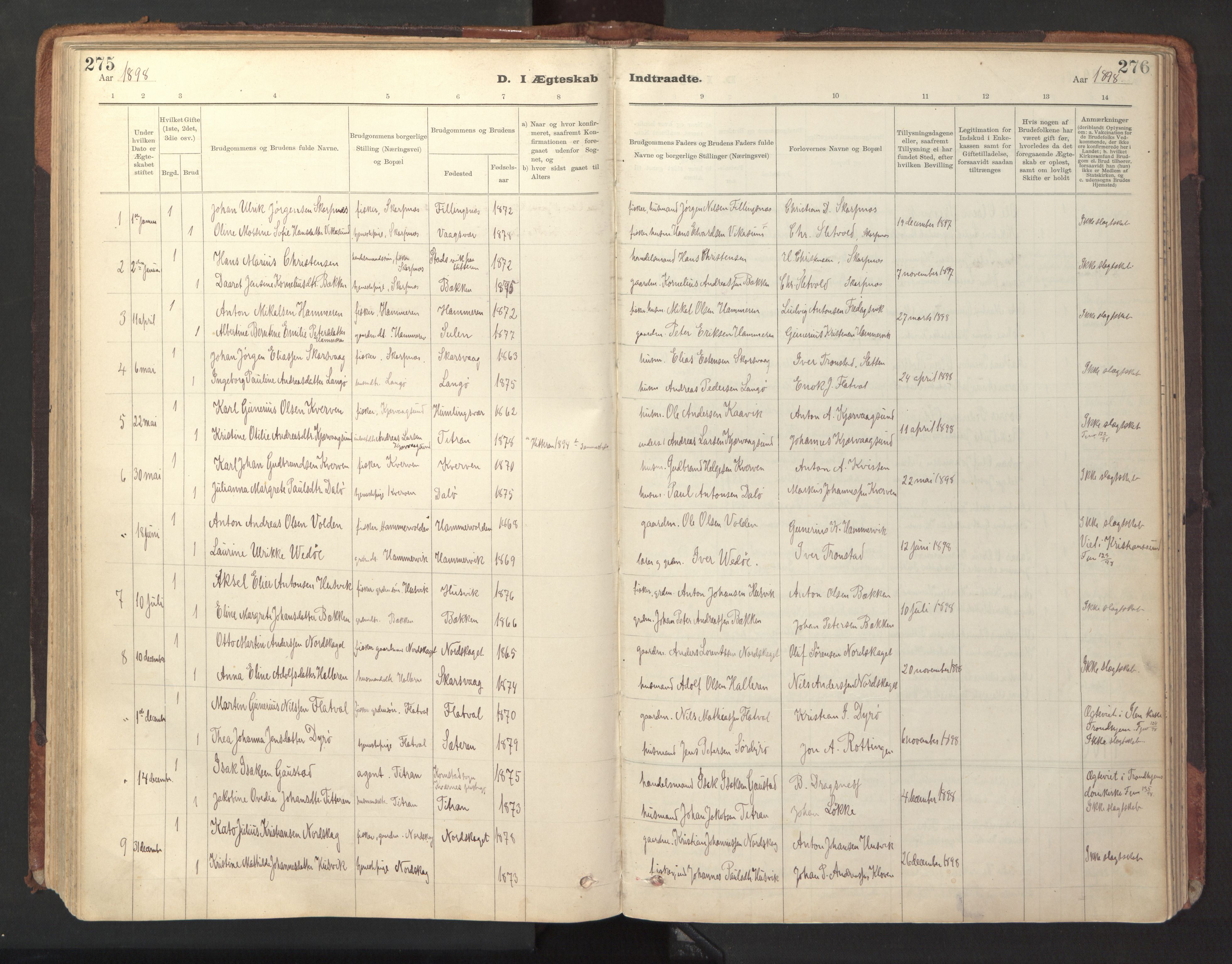 Ministerialprotokoller, klokkerbøker og fødselsregistre - Sør-Trøndelag, SAT/A-1456/641/L0596: Parish register (official) no. 641A02, 1898-1915, p. 275-276