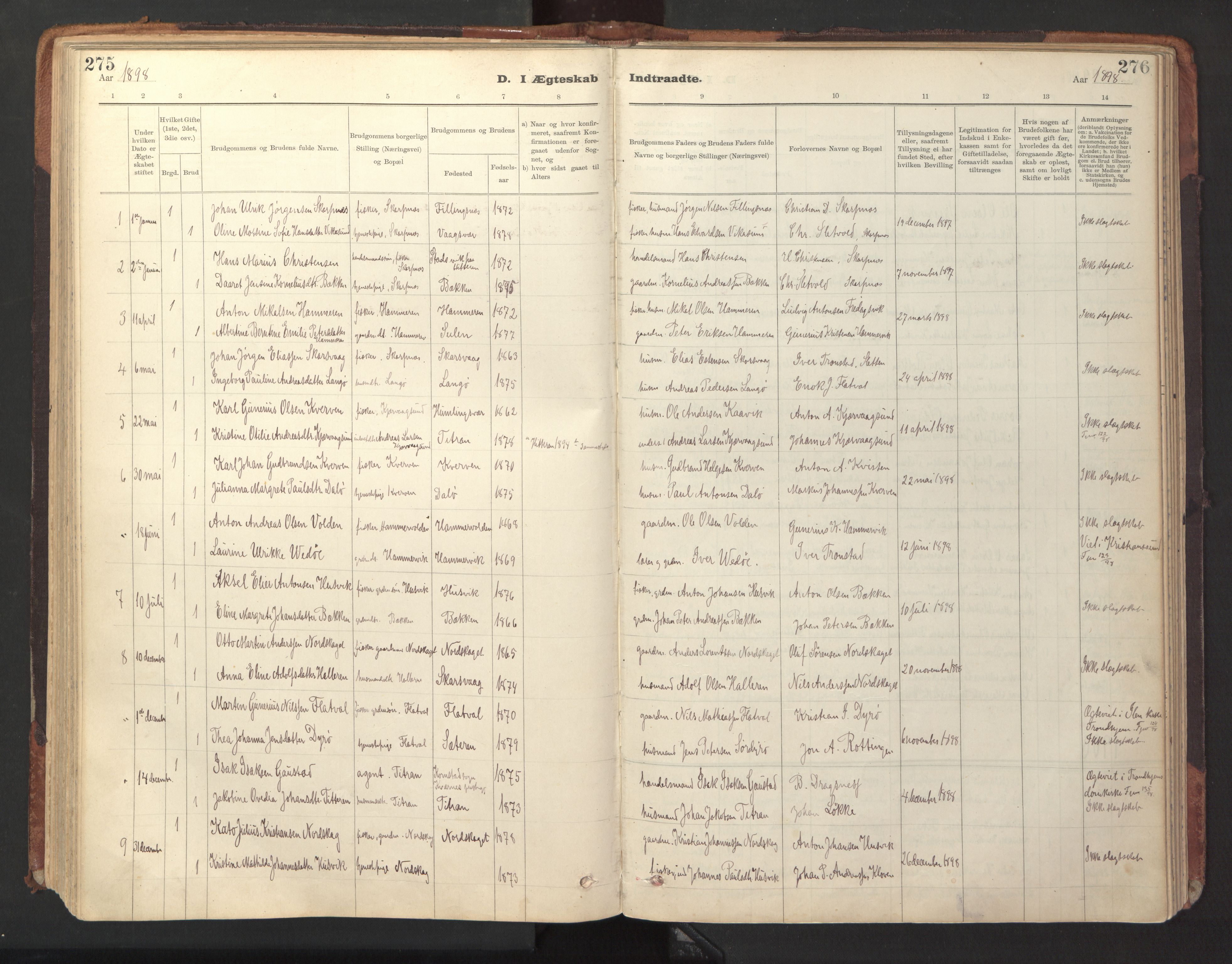 Ministerialprotokoller, klokkerbøker og fødselsregistre - Sør-Trøndelag, AV/SAT-A-1456/641/L0596: Parish register (official) no. 641A02, 1898-1915, p. 275-276