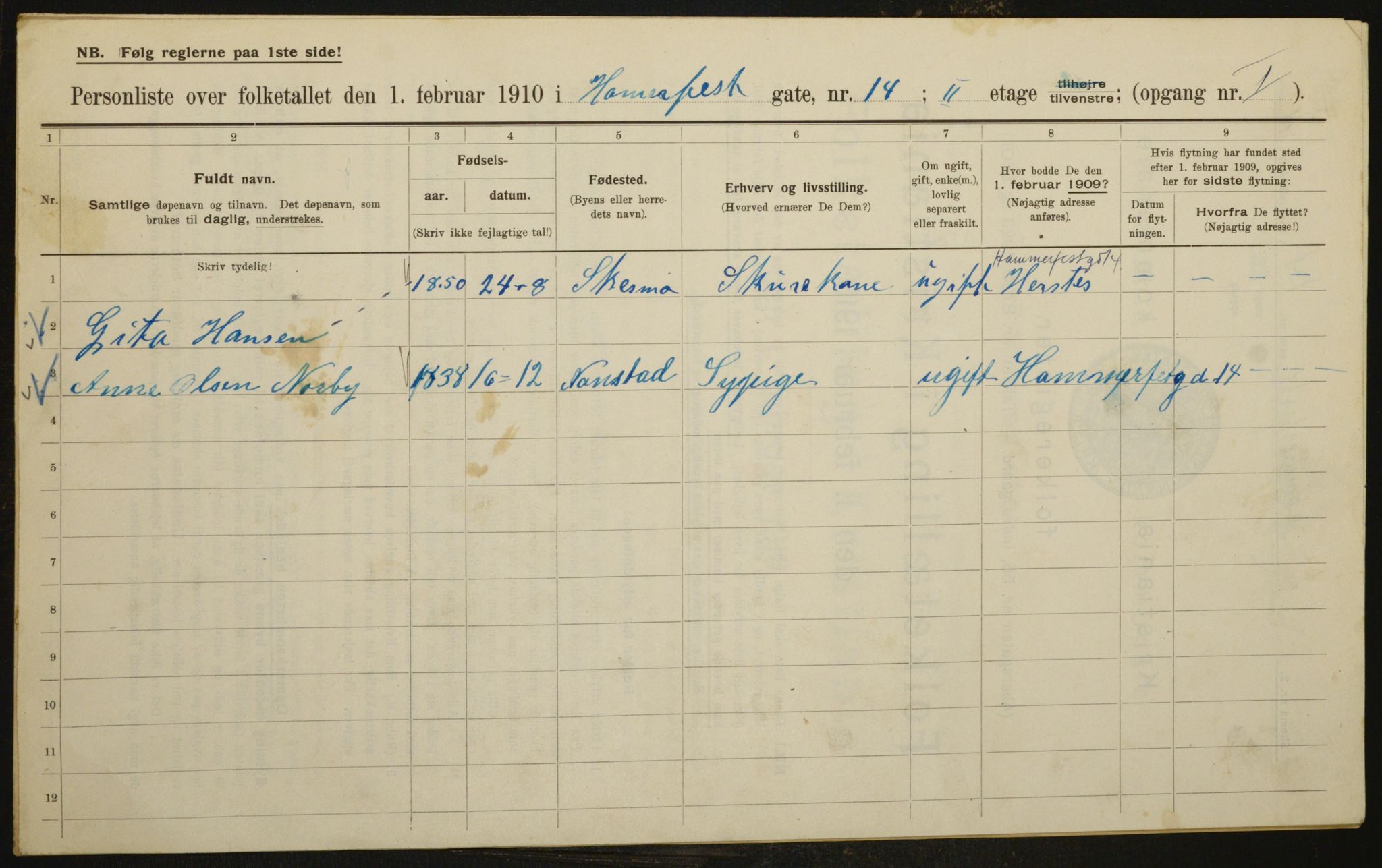 OBA, Municipal Census 1910 for Kristiania, 1910, p. 32172