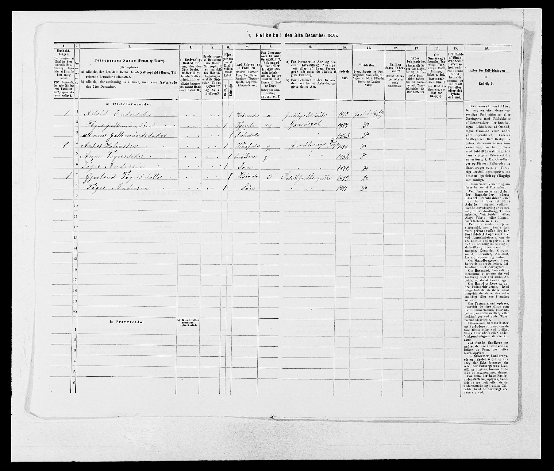 SAB, 1875 census for 1427P Jostedal, 1875, p. 148