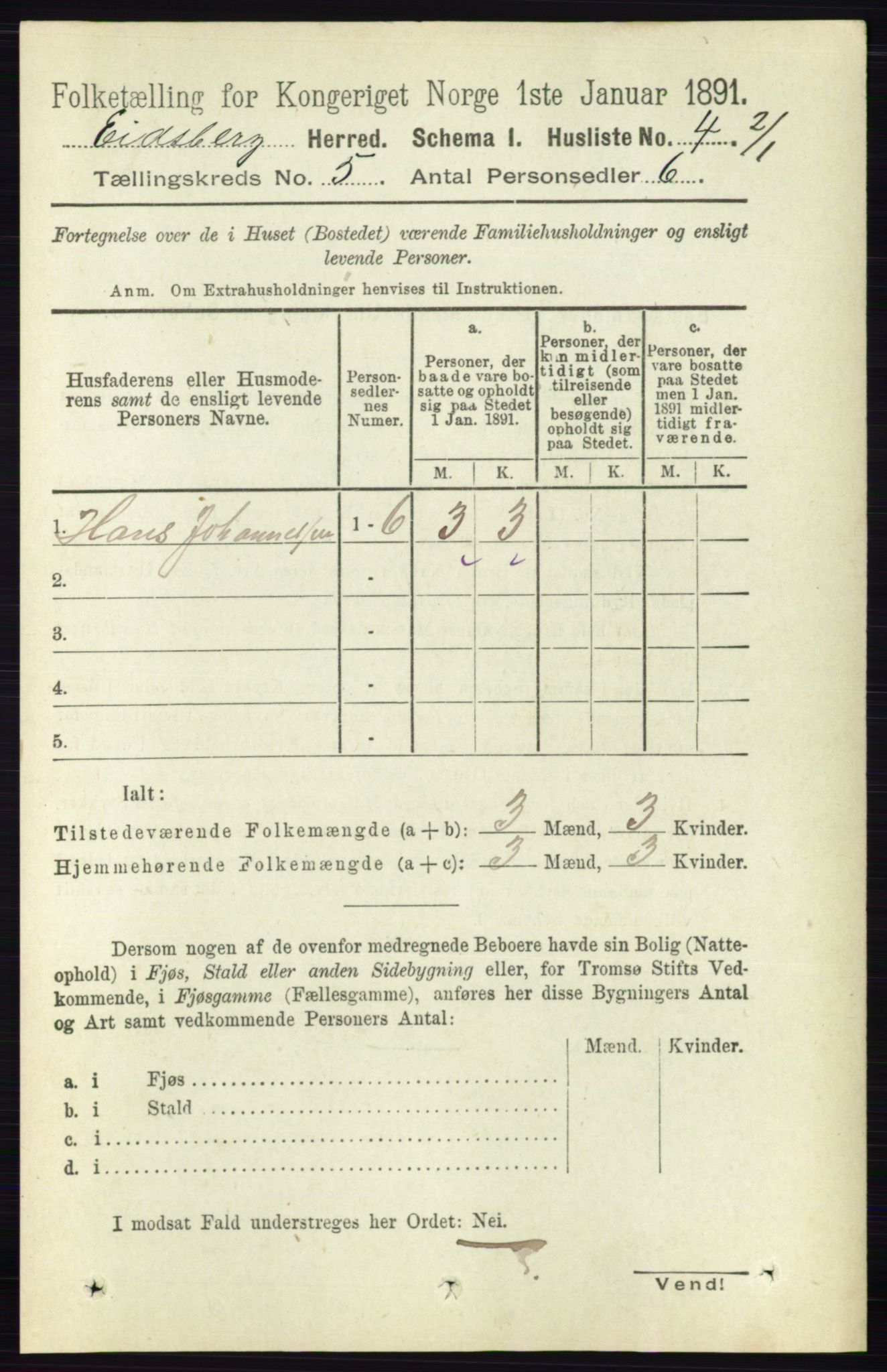 RA, 1891 census for 0125 Eidsberg, 1891, p. 2927
