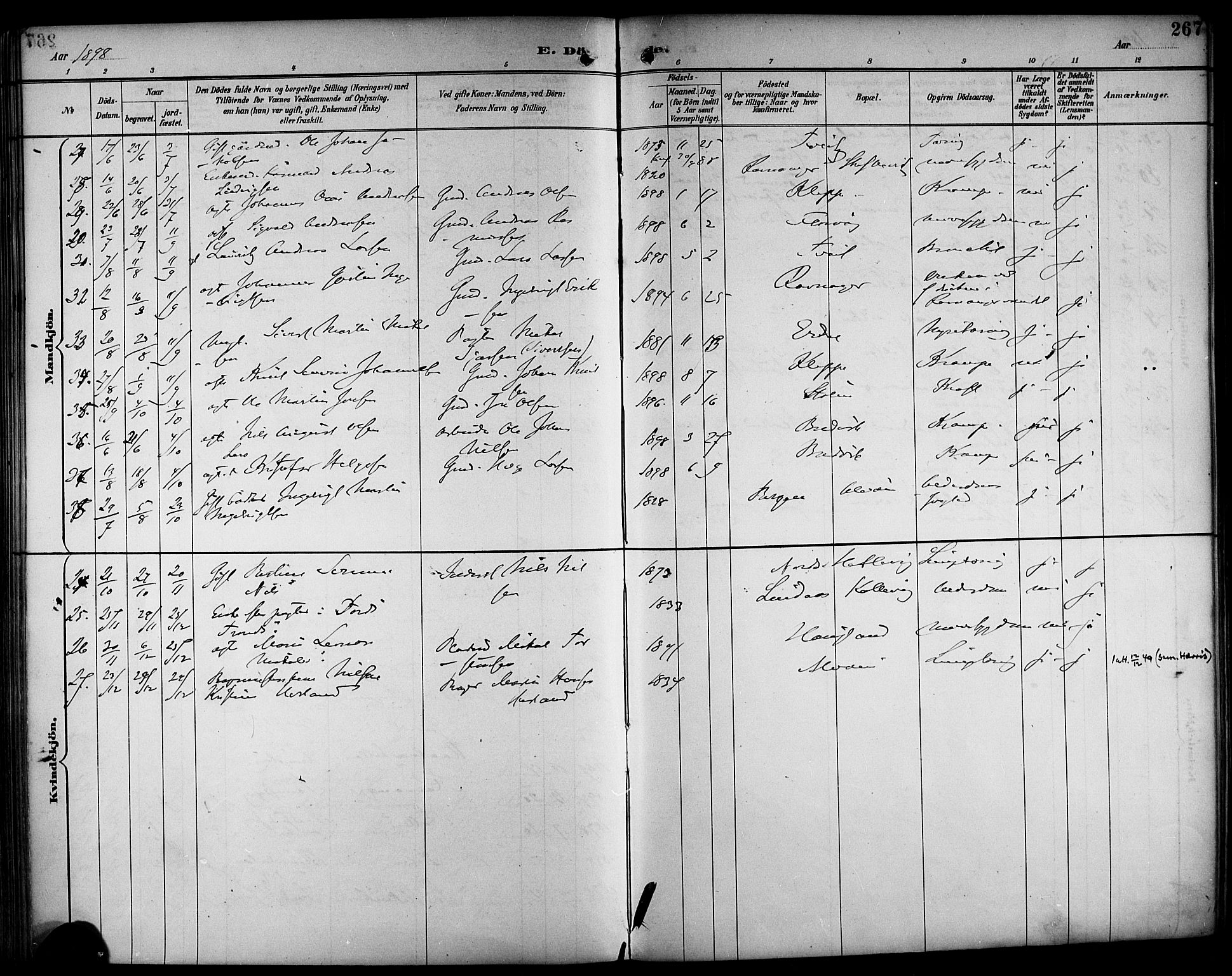 Askøy Sokneprestembete, AV/SAB-A-74101/H/Ha/Haa/Haab/L0002: Parish register (official) no. B 2, 1889-1902, p. 267