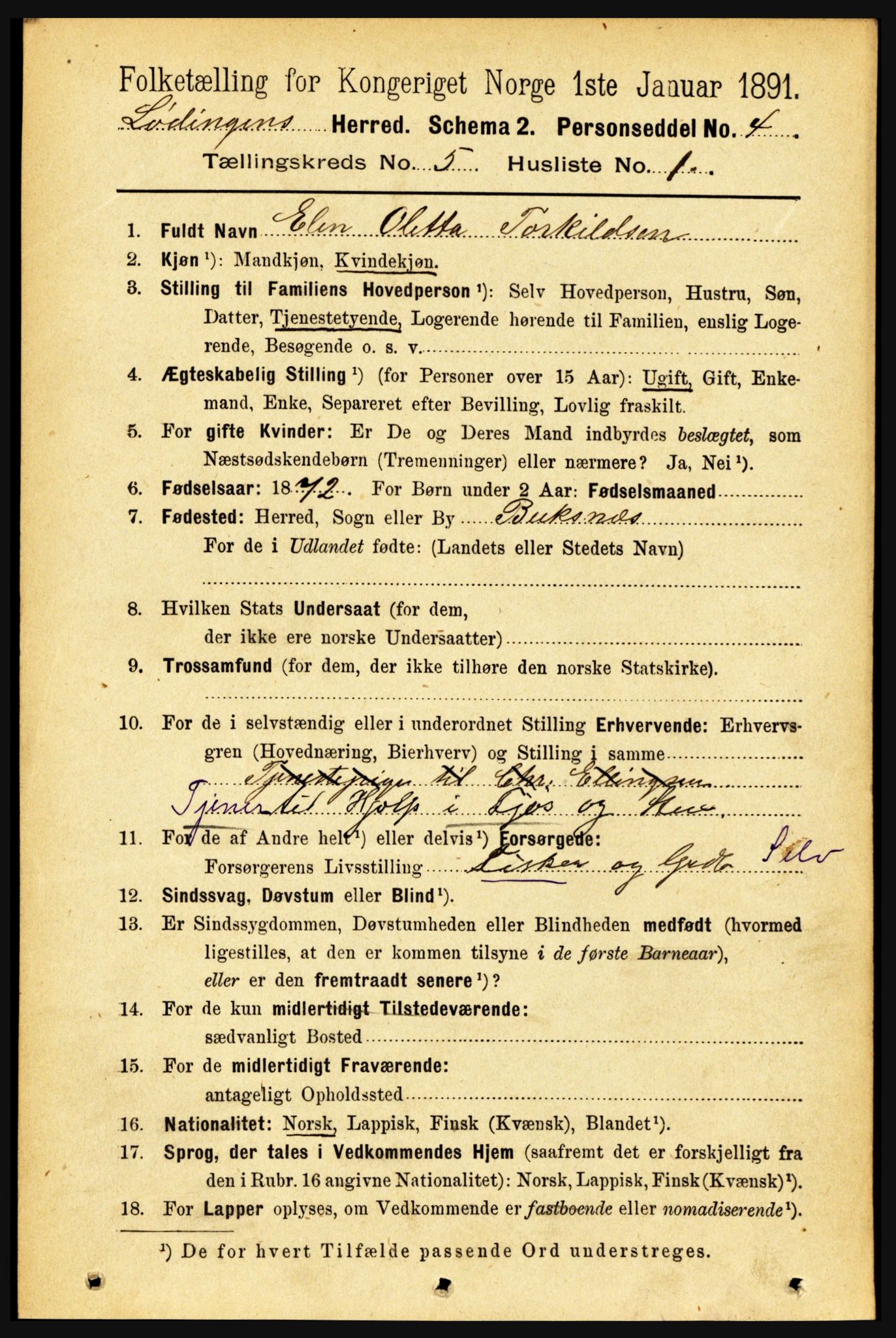 RA, 1891 census for 1851 Lødingen, 1891, p. 2326