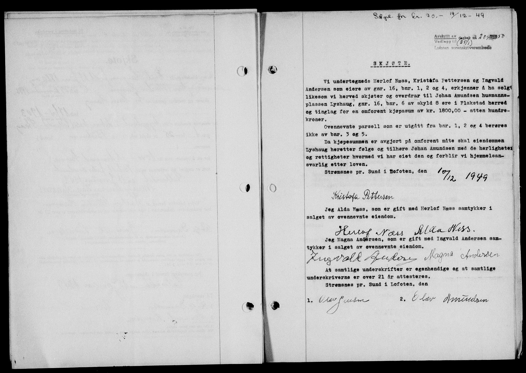Lofoten sorenskriveri, SAT/A-0017/1/2/2C/L0022a: Mortgage book no. 22a, 1949-1950, Diary no: : 205/1950