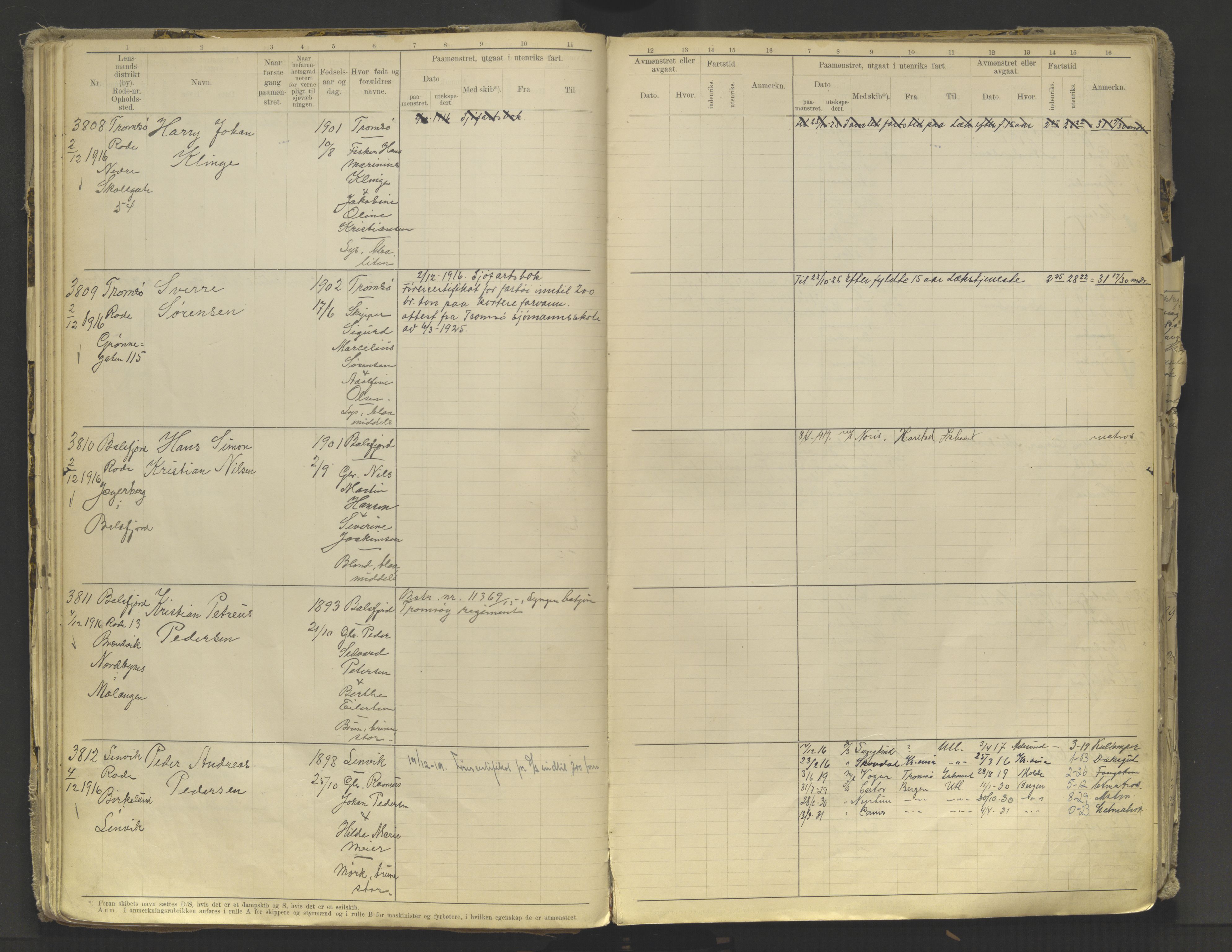 Tromsø sjømannskontor/innrullerings-/mønstringsdistrikt, AV/SATØ-S-0243/F/Fb/L0010: Annotasjonsrulle. Defekt: løs innbinding. Nr. 3519-4972, 1916-1920