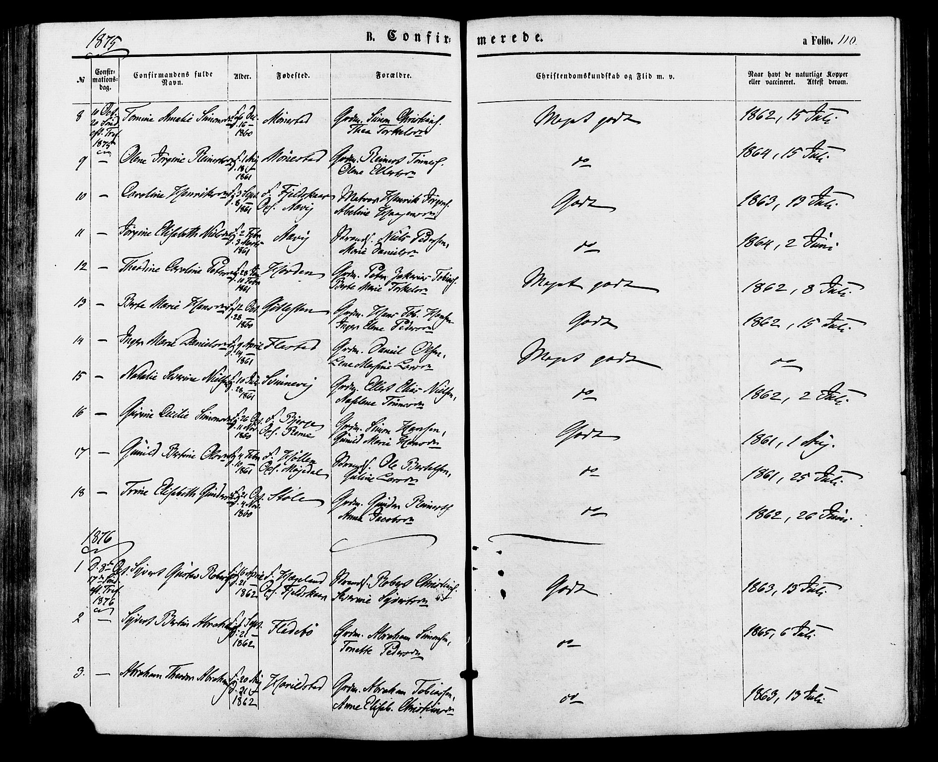 Sør-Audnedal sokneprestkontor, AV/SAK-1111-0039/F/Fa/Faa/L0003: Parish register (official) no. A 3, 1868-1883, p. 110