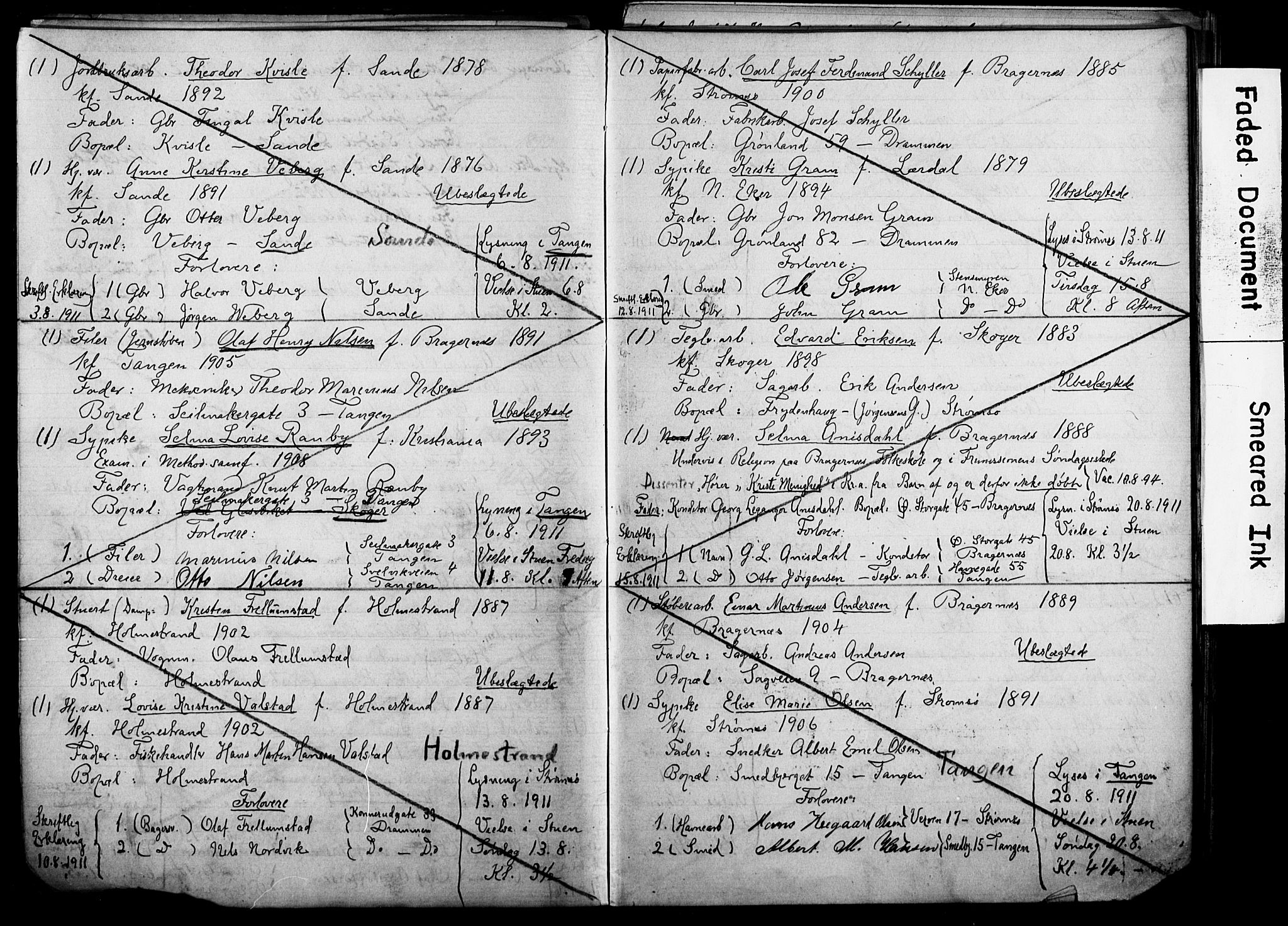 Strømsø kirkebøker, AV/SAKO-A-246/H/Ha/L0014: Banns register no. 14, 1911-1920