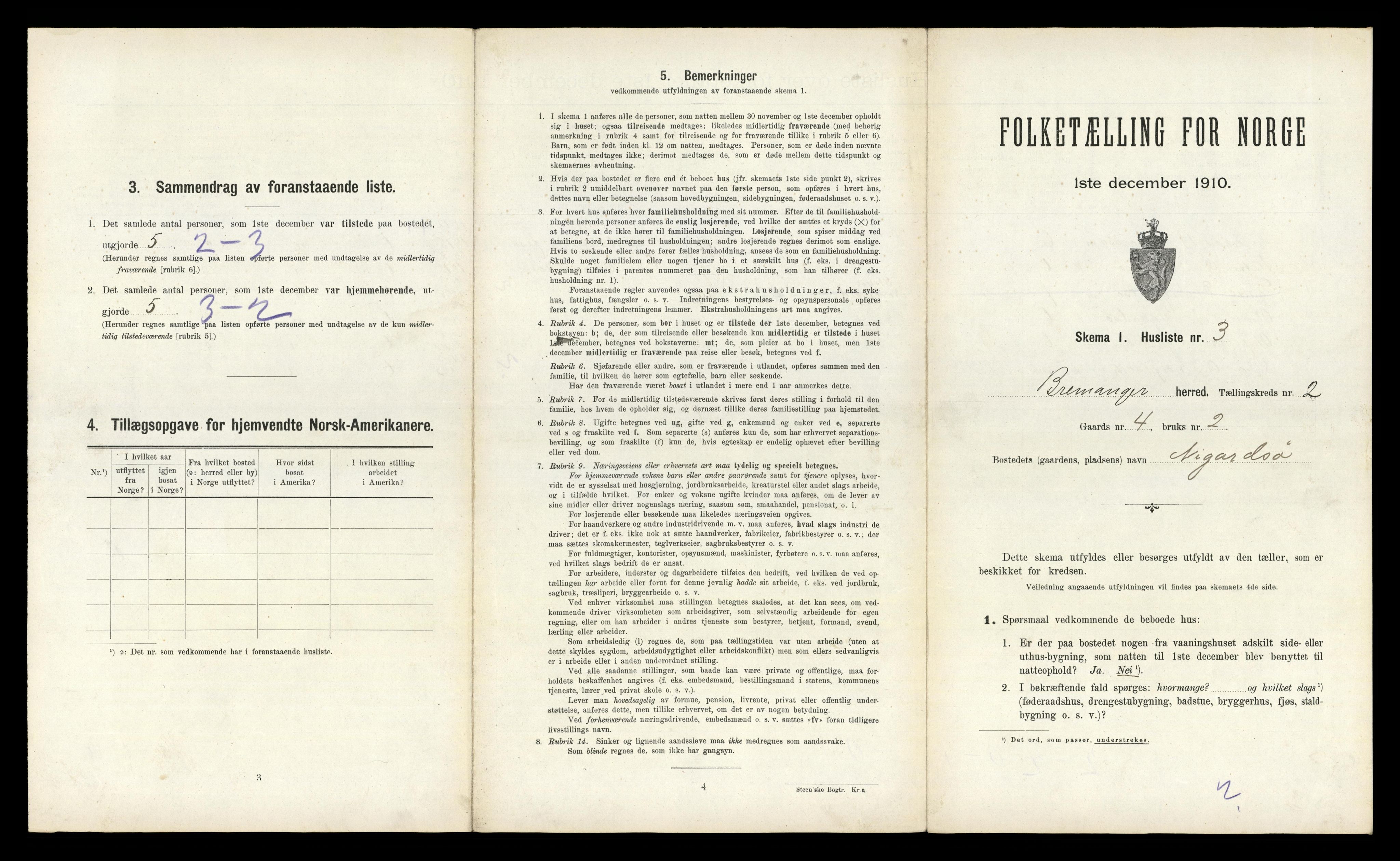 RA, 1910 census for Bremanger, 1910, p. 199