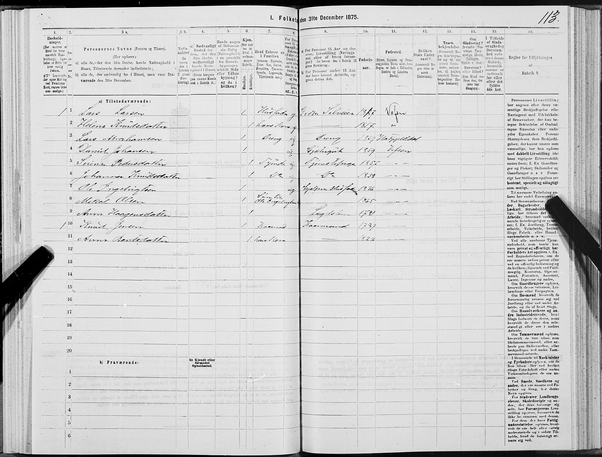 SAT, 1875 census for 1824L Vefsn/Vefsn, 1875, p. 3113