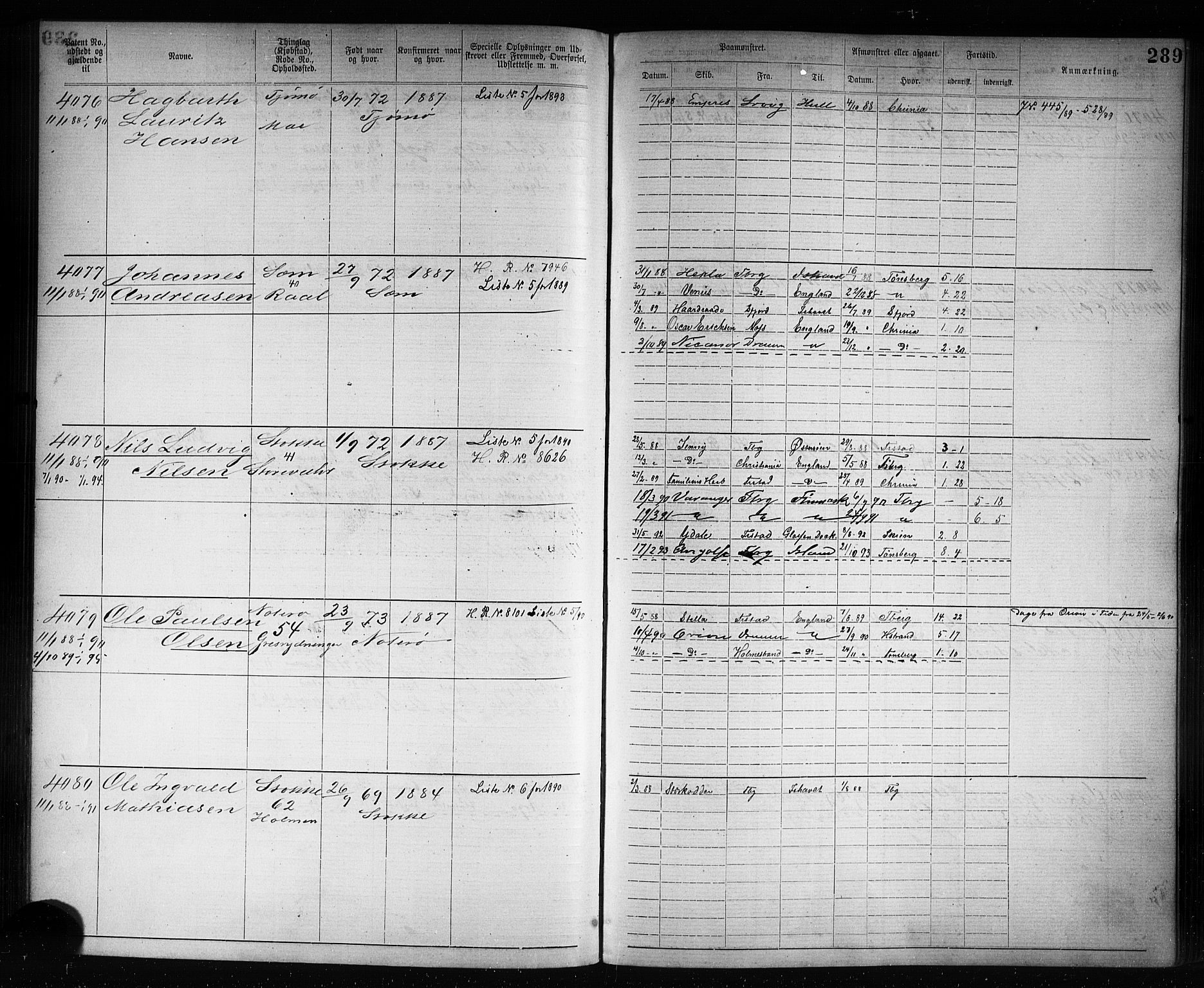 Tønsberg innrulleringskontor, AV/SAKO-A-786/F/Fb/L0007: Annotasjonsrulle Patent nr. 2636-5150, 1881-1892, p. 290