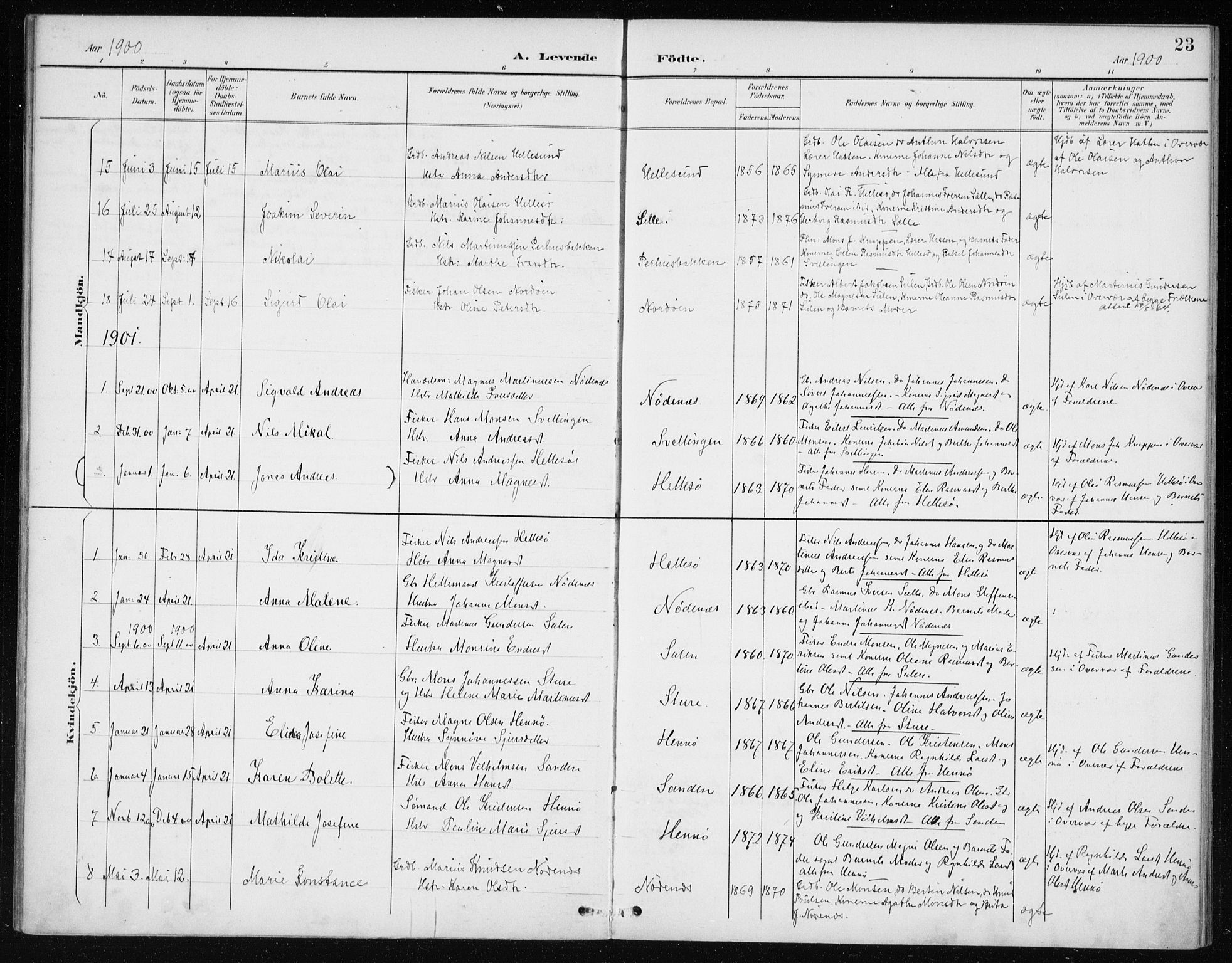 Manger sokneprestembete, AV/SAB-A-76801/H/Haa: Parish register (official) no. E  2, 1891-1902, p. 23