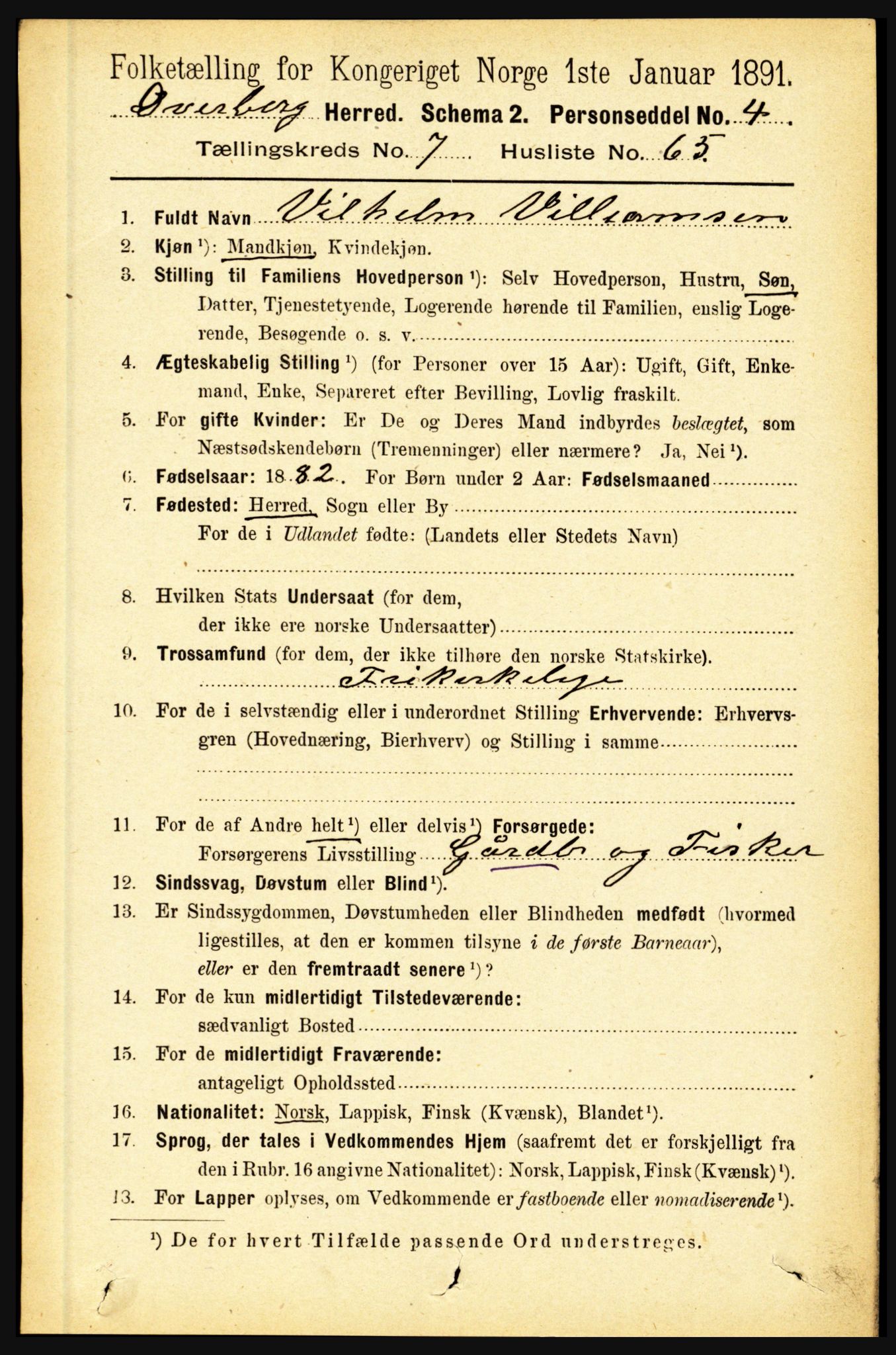 RA, 1891 census for 1872 Dverberg, 1891, p. 3040