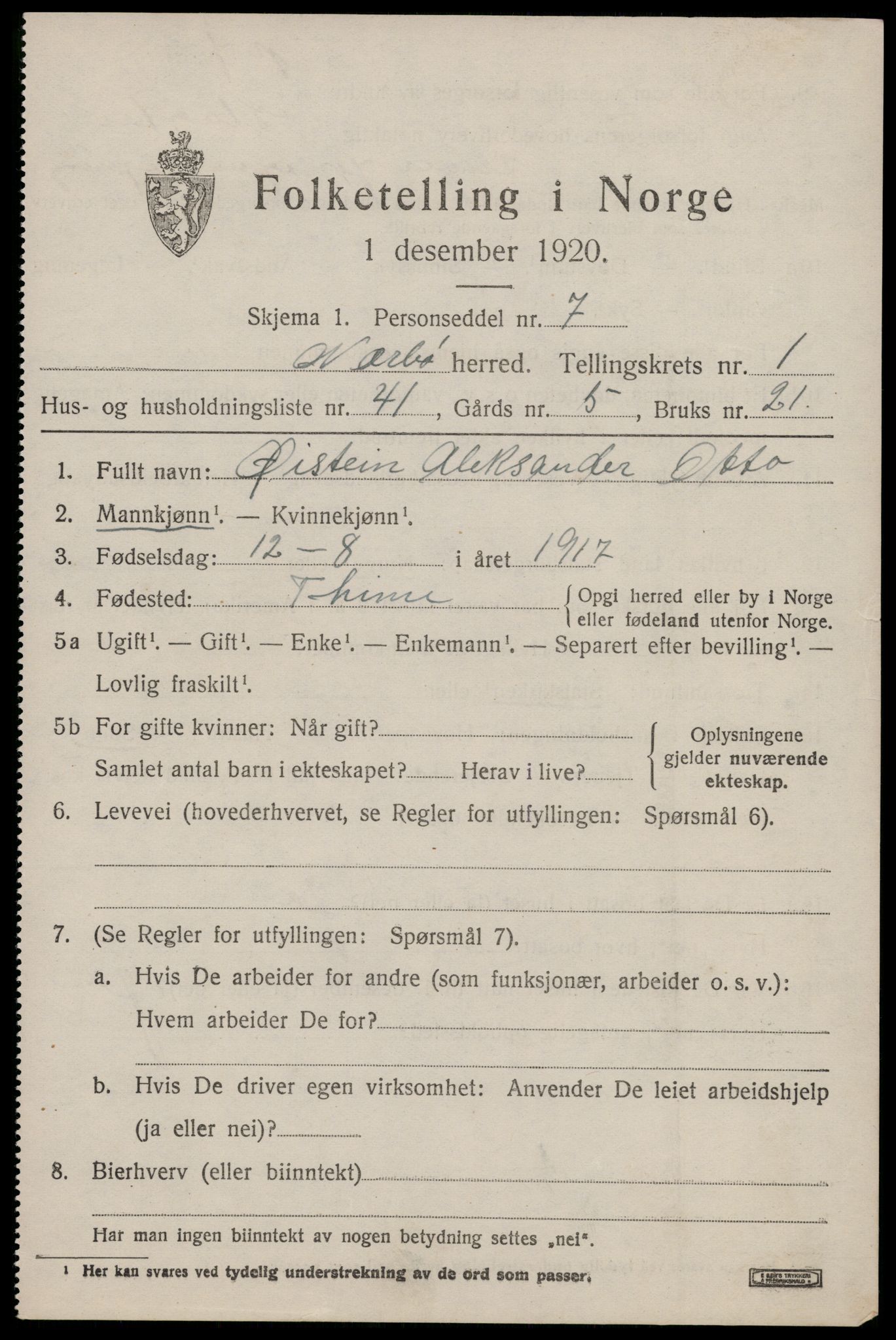 SAST, 1920 census for Nærbø, 1920, p. 1357