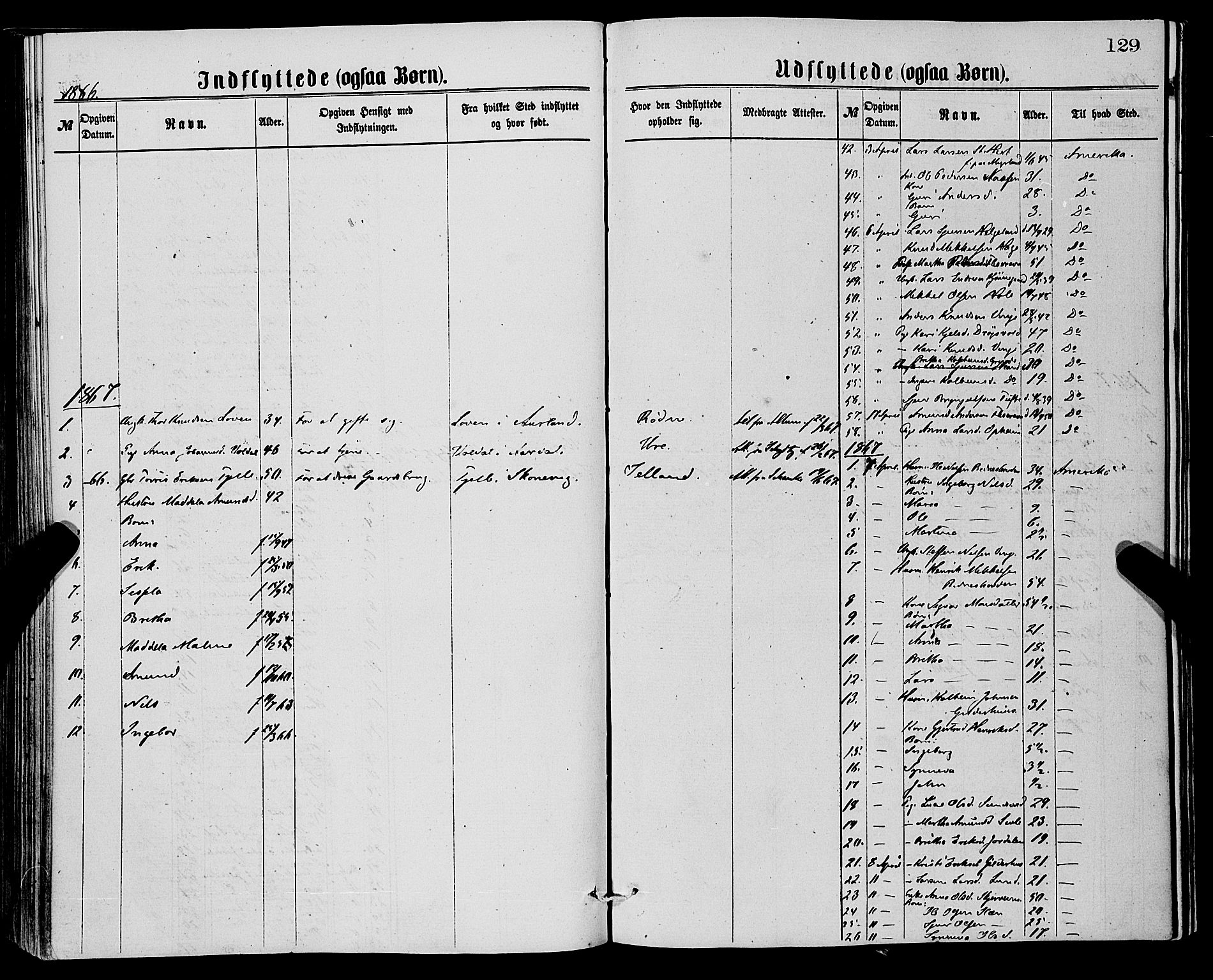 Vossestrand Sokneprestembete, SAB/A-79101/H/Haa: Parish register (official) no. A 1, 1866-1877, p. 129