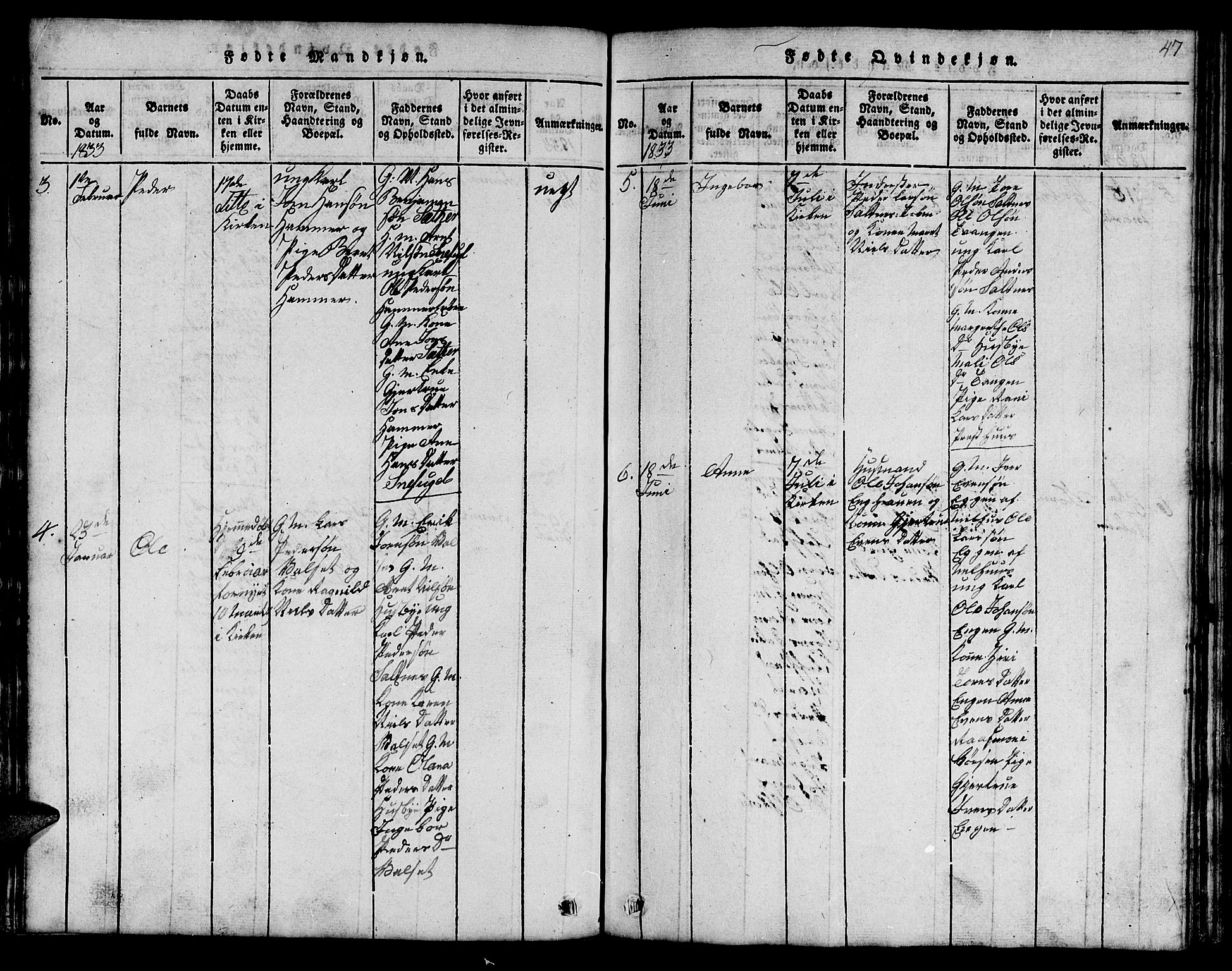 Ministerialprotokoller, klokkerbøker og fødselsregistre - Sør-Trøndelag, SAT/A-1456/666/L0788: Parish register (copy) no. 666C01, 1816-1847, p. 47