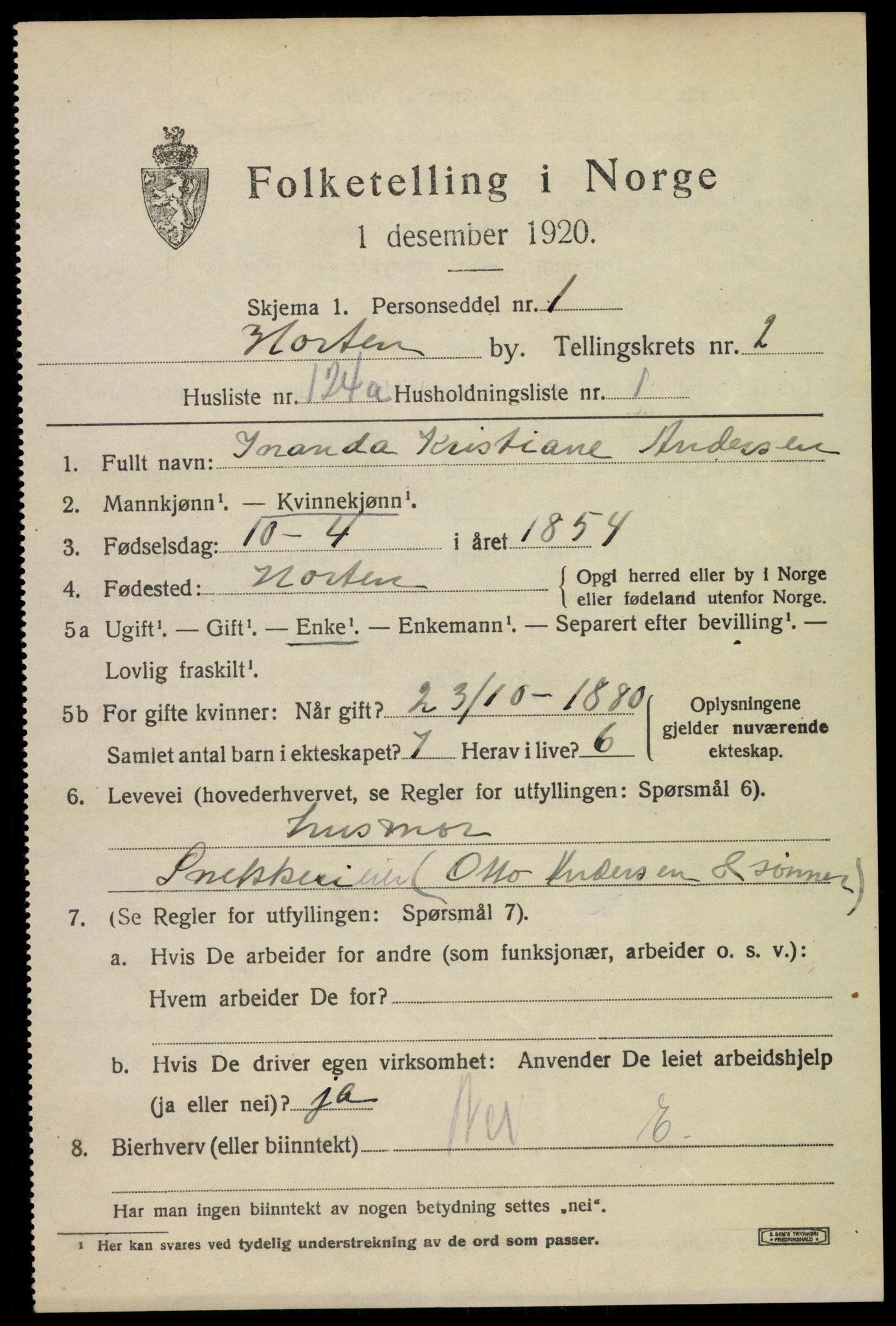 SAKO, 1920 census for Horten, 1920, p. 12067